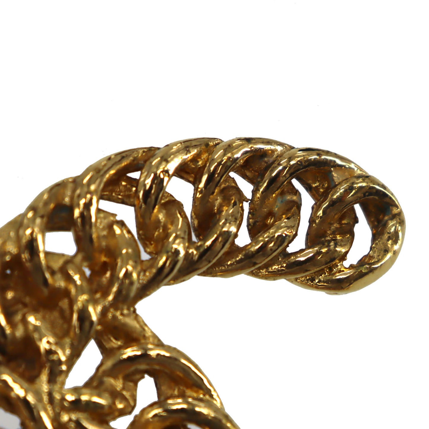 CHANEL CC Logos Chain Big Pin Brooch Gold #CO645