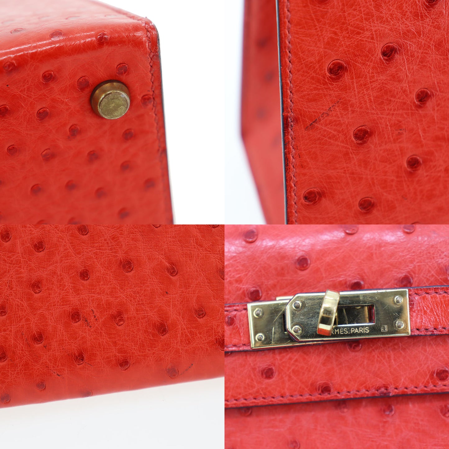 HERMES Mini Kelly 20 Used Shoulder Red Ostrich Leather #CN343