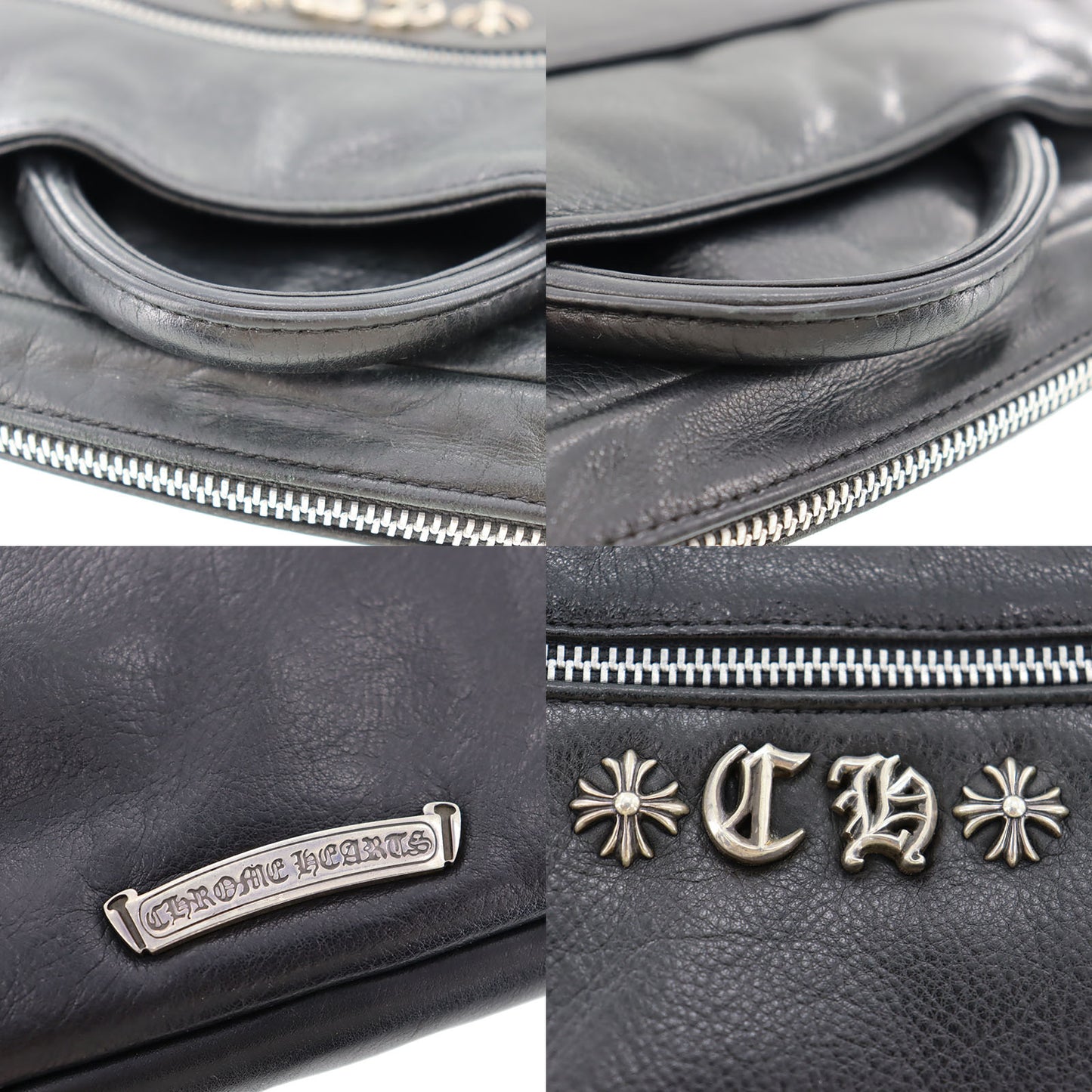 Chrome Hearts Handbag Briefcase Document Case Black Leather Silver #UU984