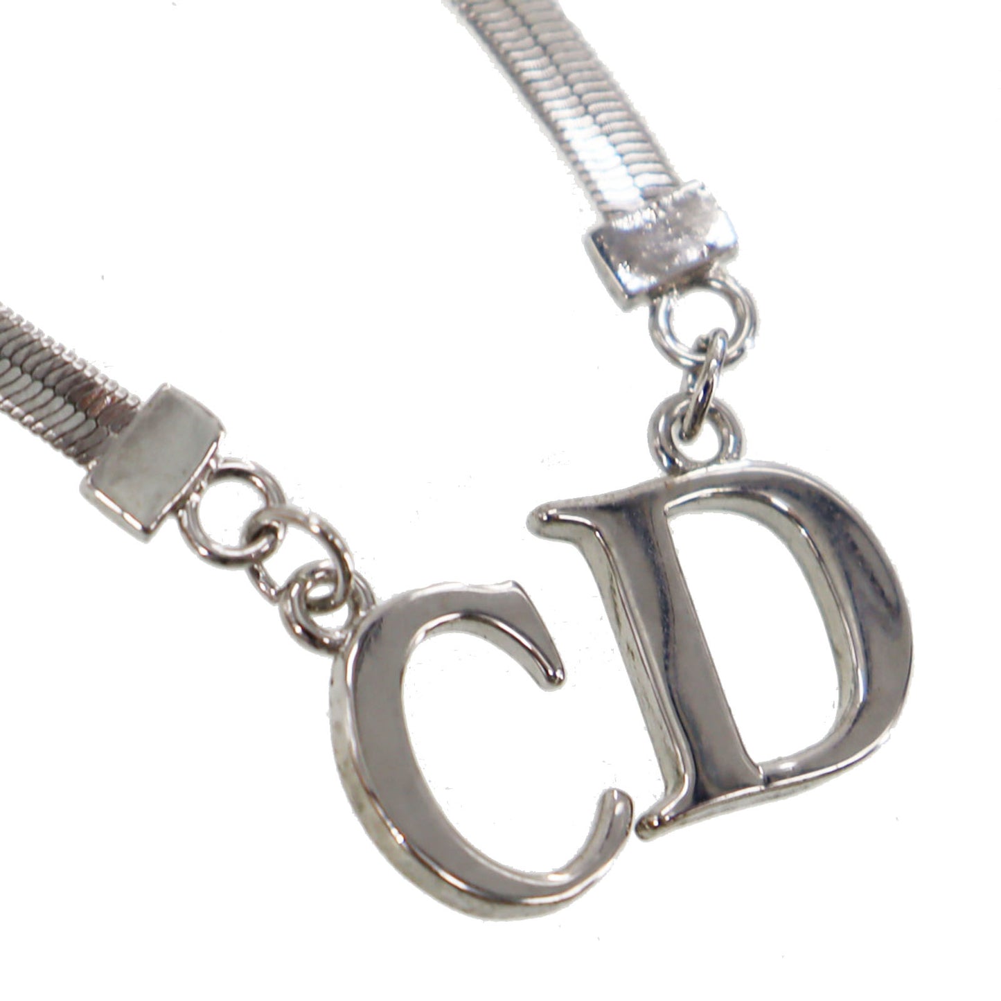 Christian Dior CD Logo Ribbon Necklace Silver #CR418