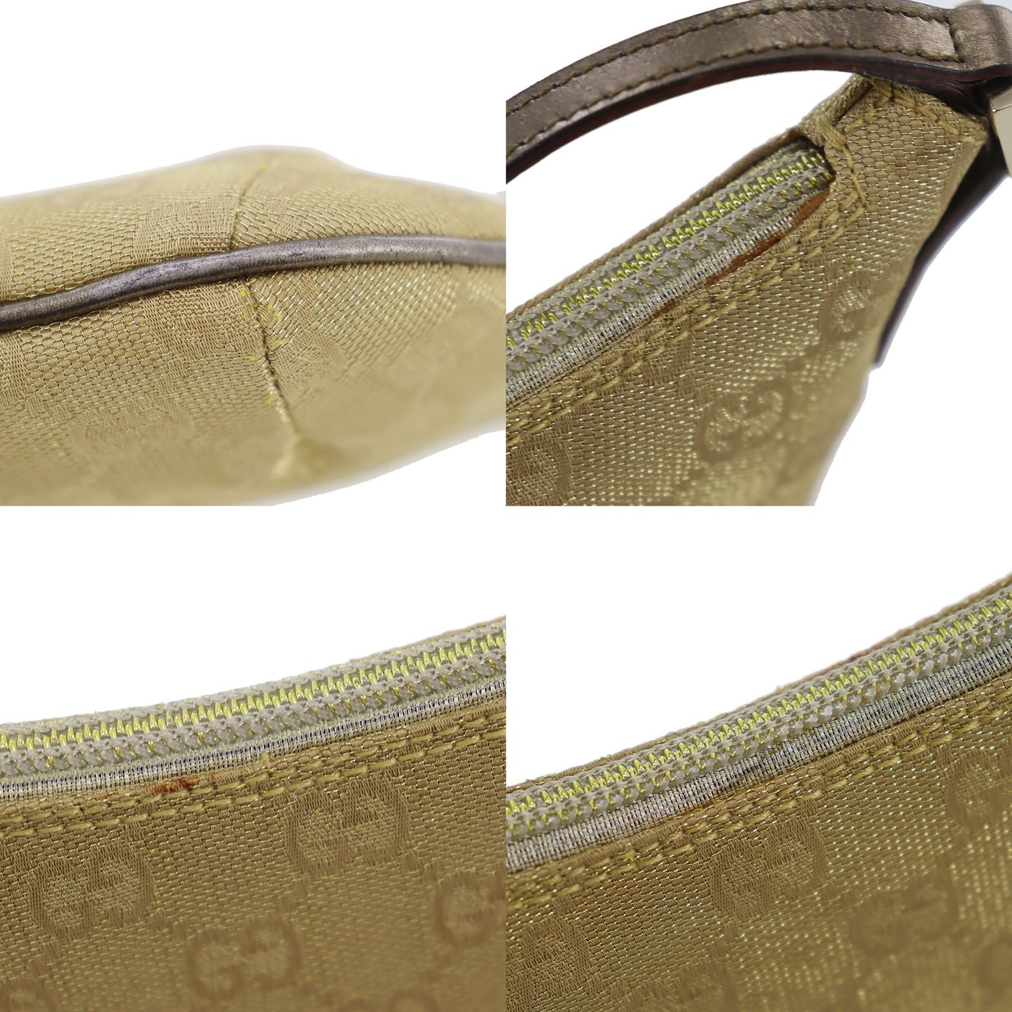 GUCCI Original GG Canvas Used Small Handbag Gold Italy Vintage #AG940