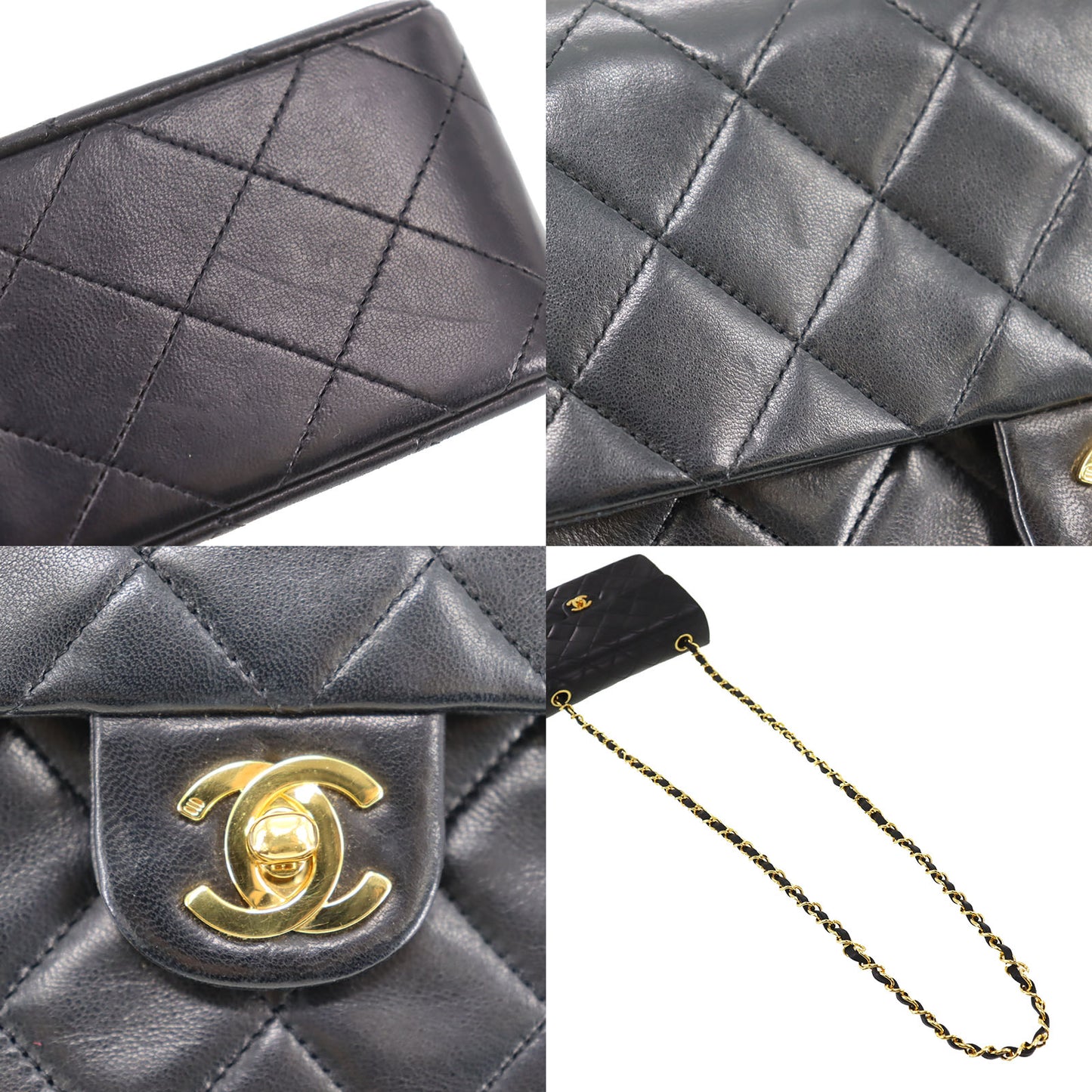 CHANEL Matelasse Shoulder Bag Black Lambskin Leather #CR67
