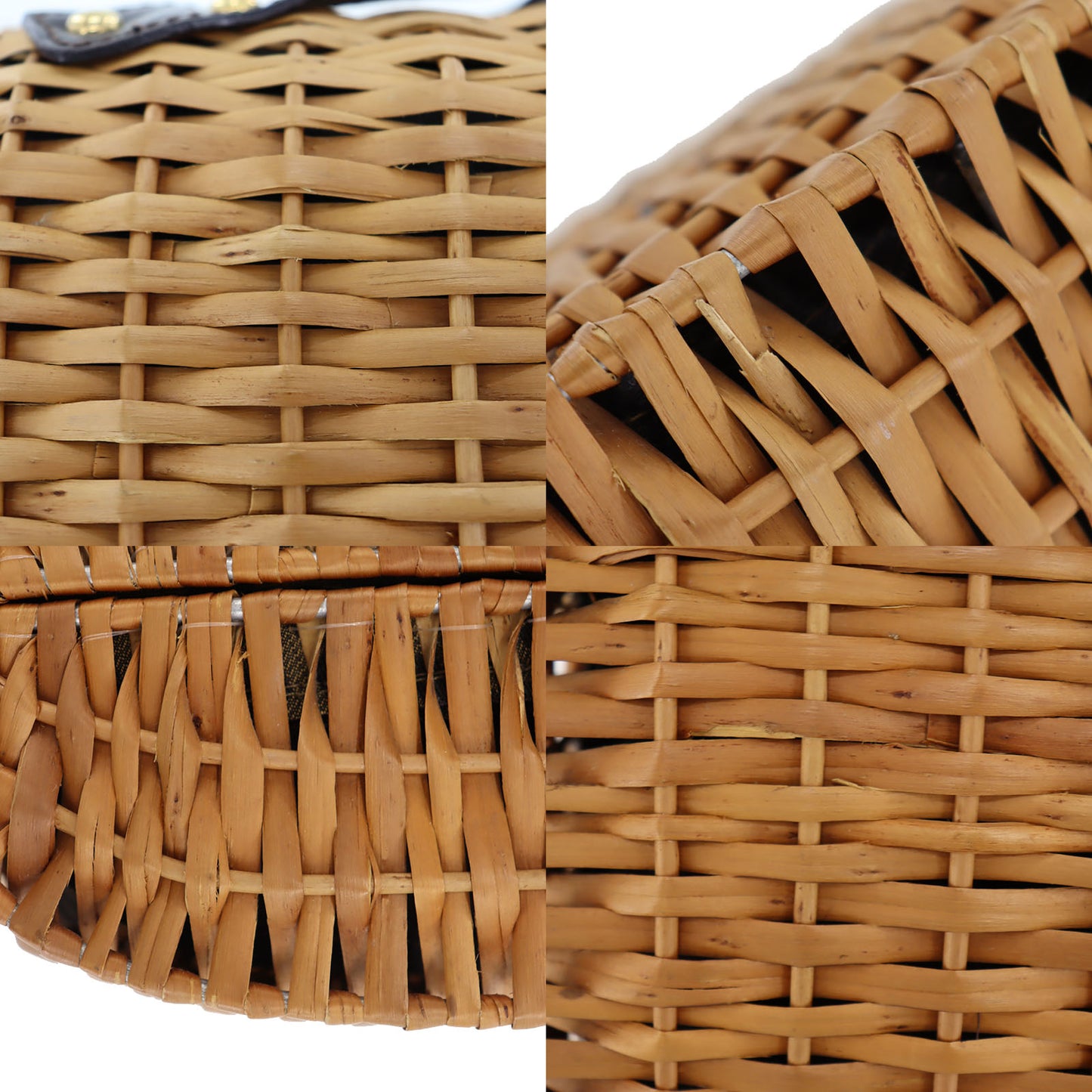 FENDI Rattan Basket Bag cylindrical Handbag Brown Leather #AG644