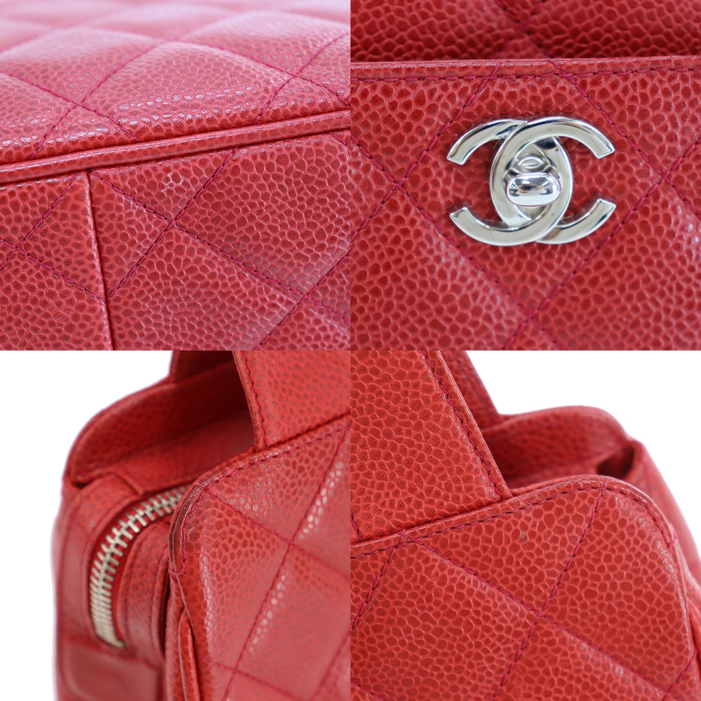 CHANEL CC Handbag Red Caviar Skin Leather #CD84