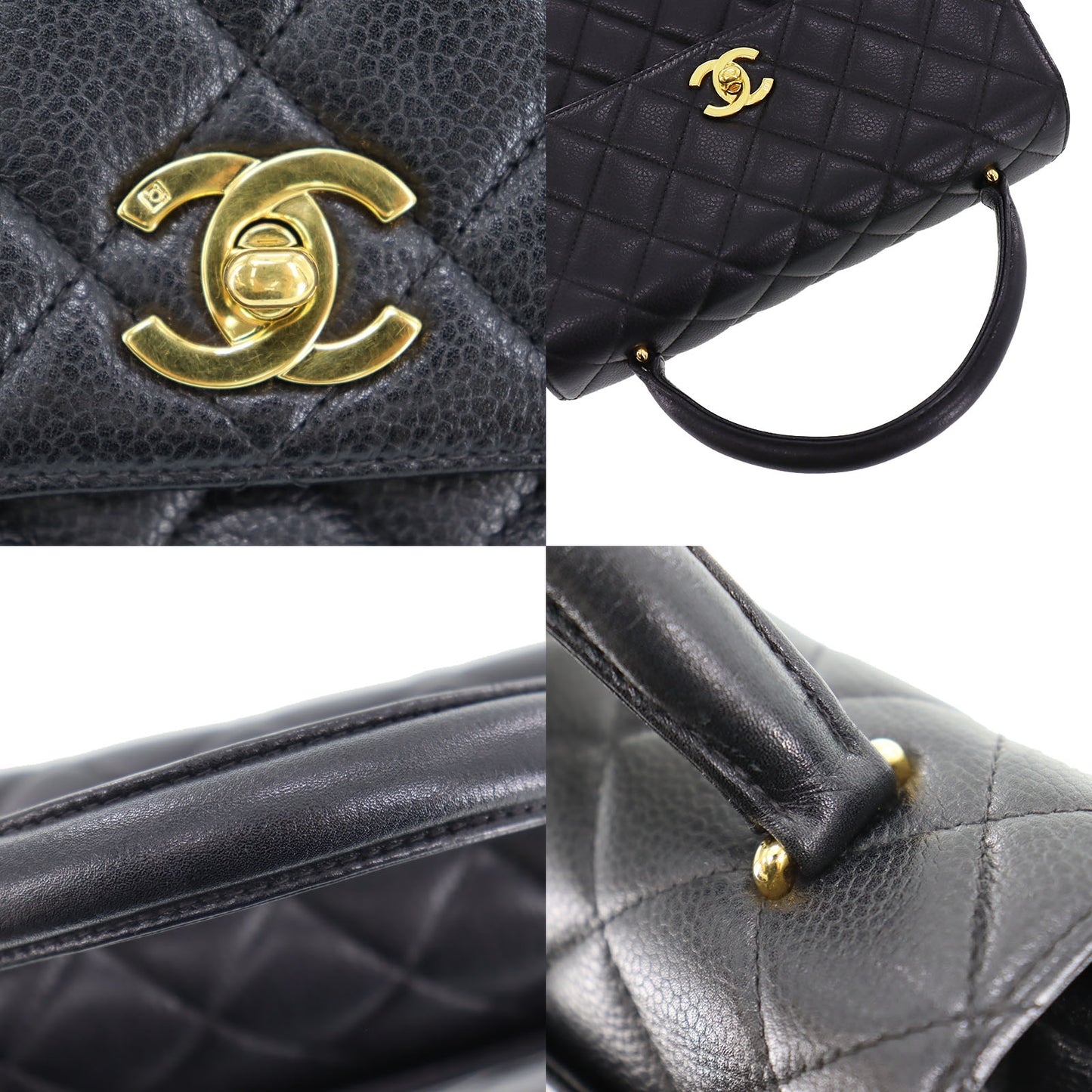 CHANEL Logos Handbag Caviar Skin Leather #BU674