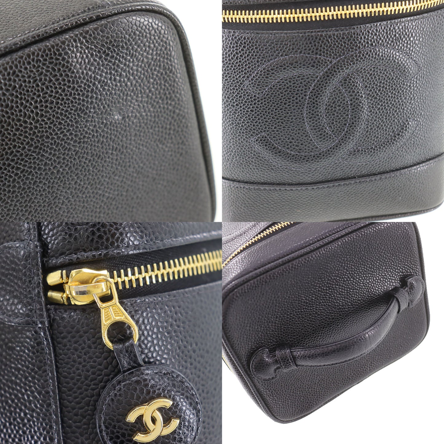 CHANEL CC Handbag Vanity Black Caviar Skin Leather #CK160