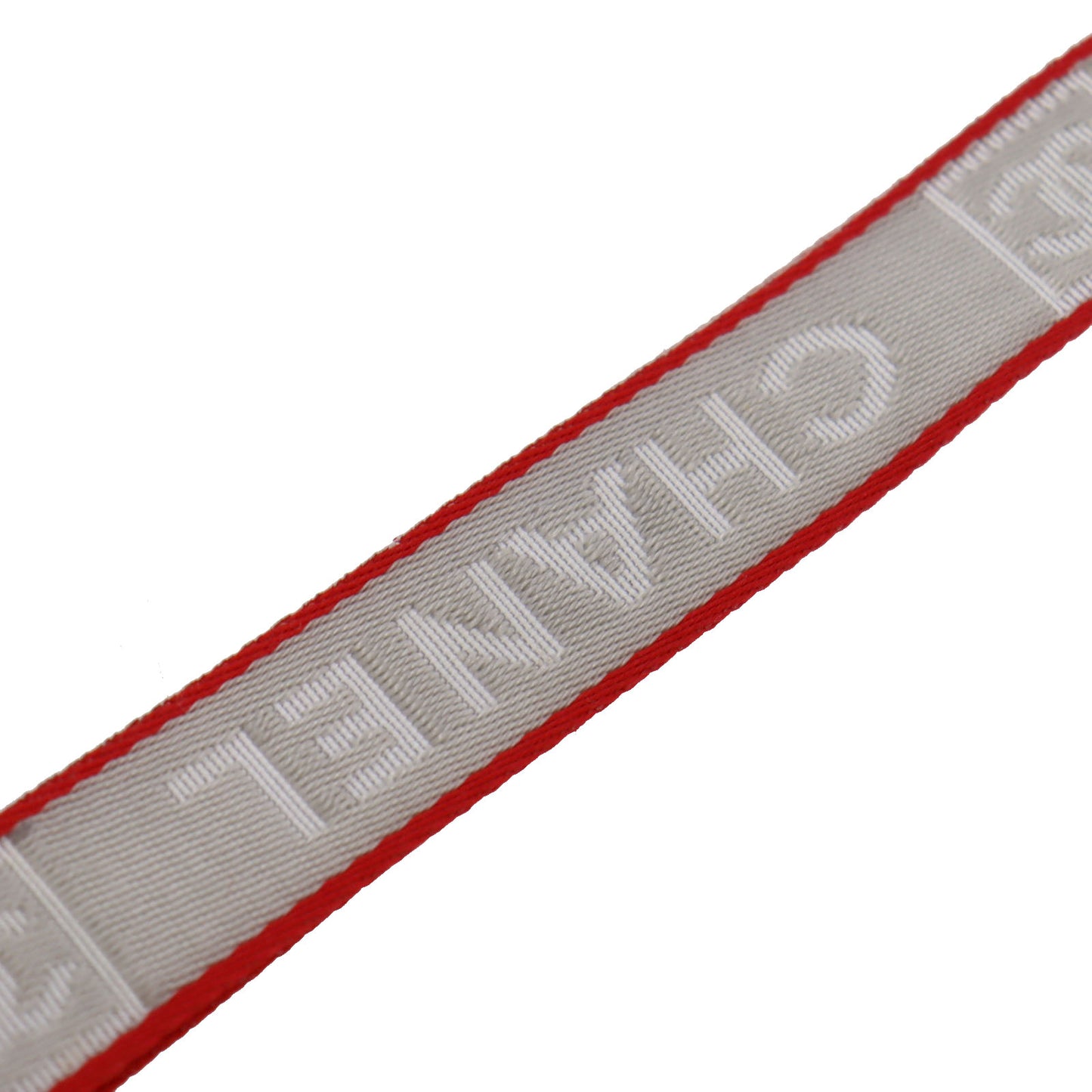 CHANEL Logo Neck Strap Gray Red Nylon Canvas #AG131