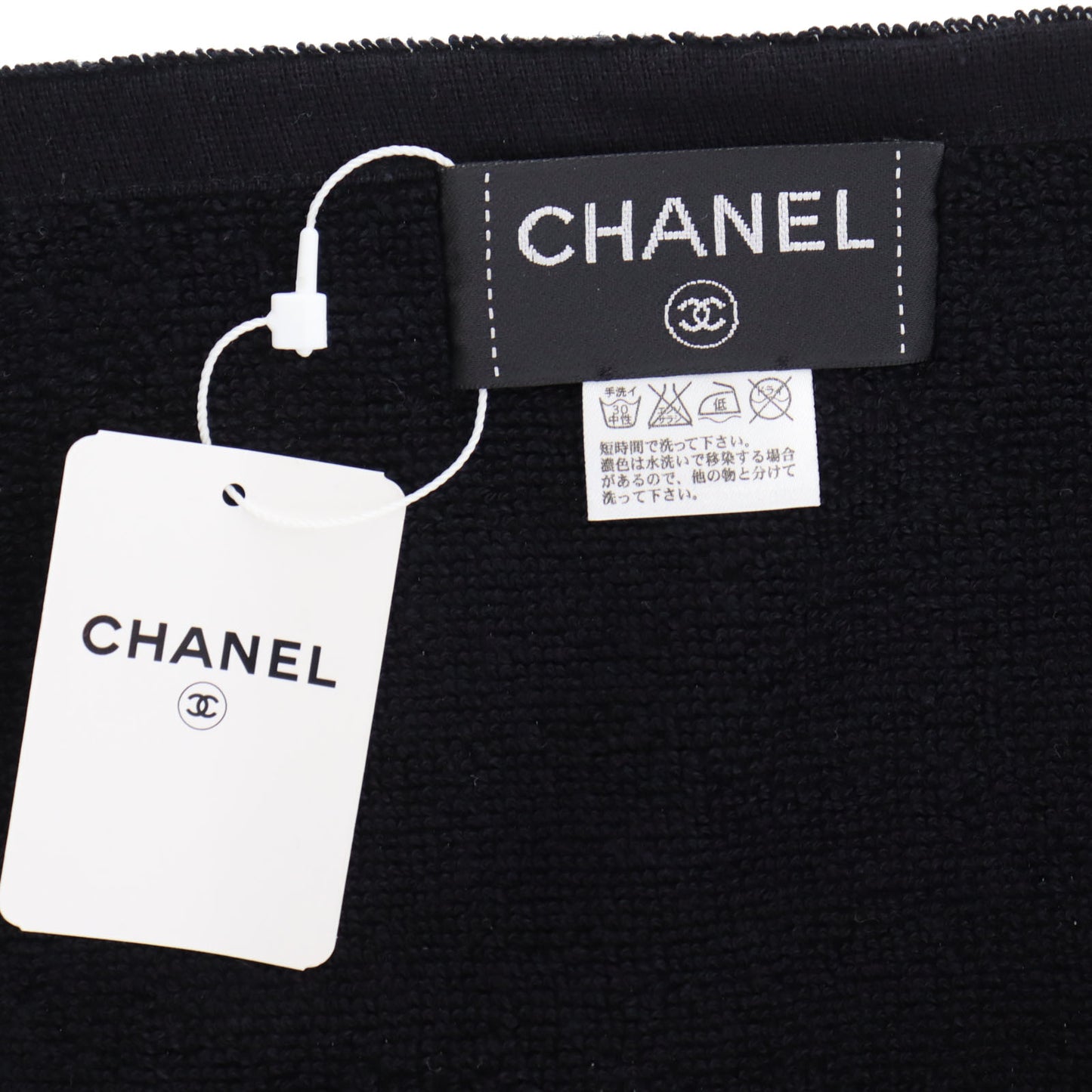 CHANEL CC Logos Large Beach Towel 100% Cotton Pile Black #BX905