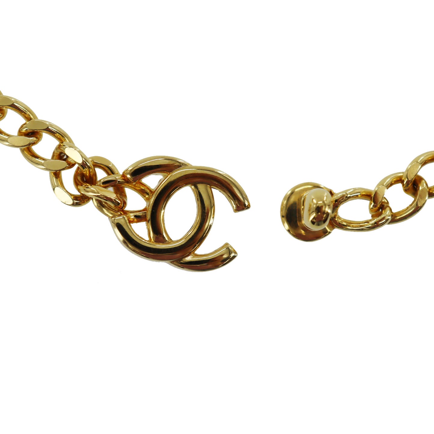 CHANEL Logo Chain Long Necklace Gold France 96P #BT361