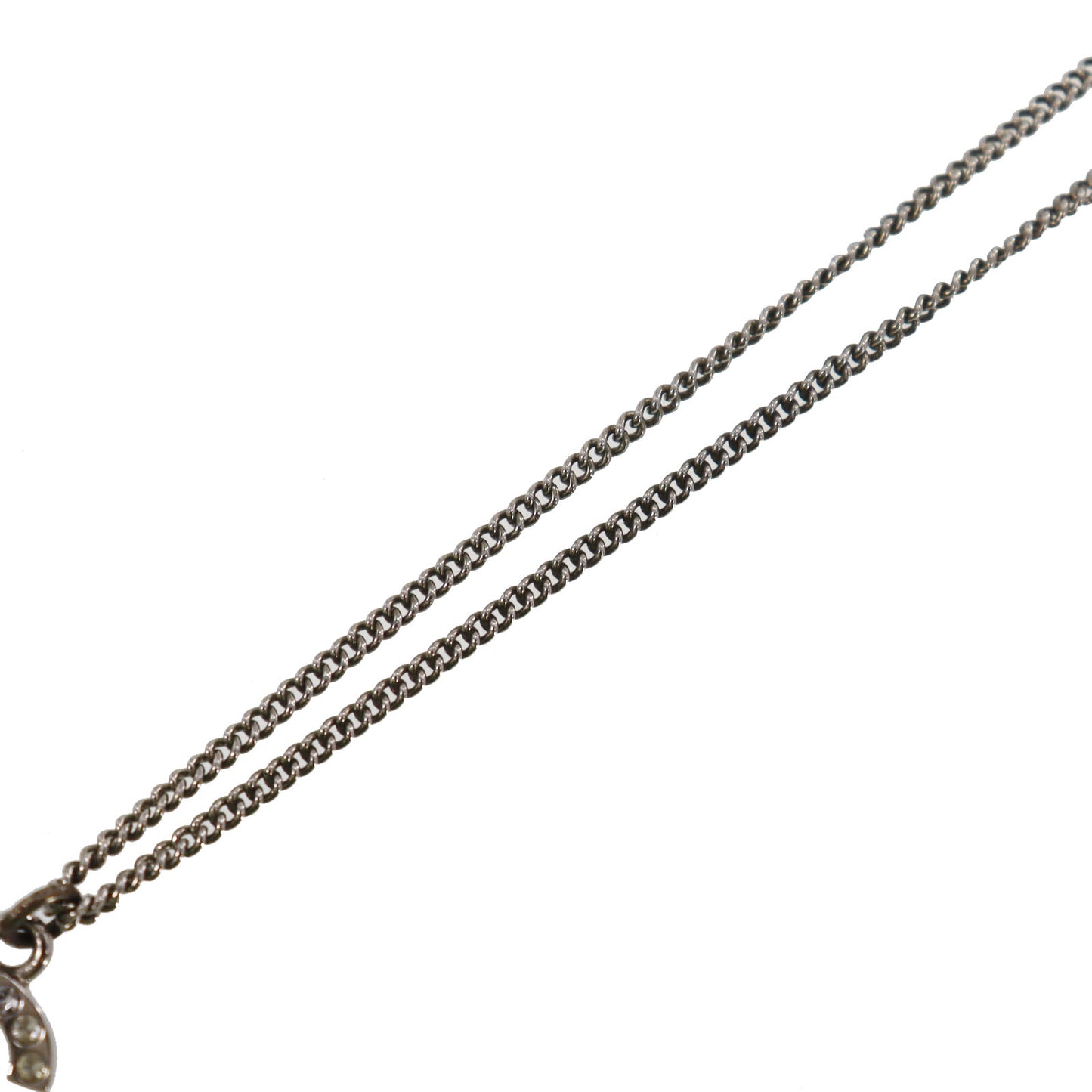 CHANEL CC Logos Rhinestone Silver Plated Chain Necklace C11V #BQ122