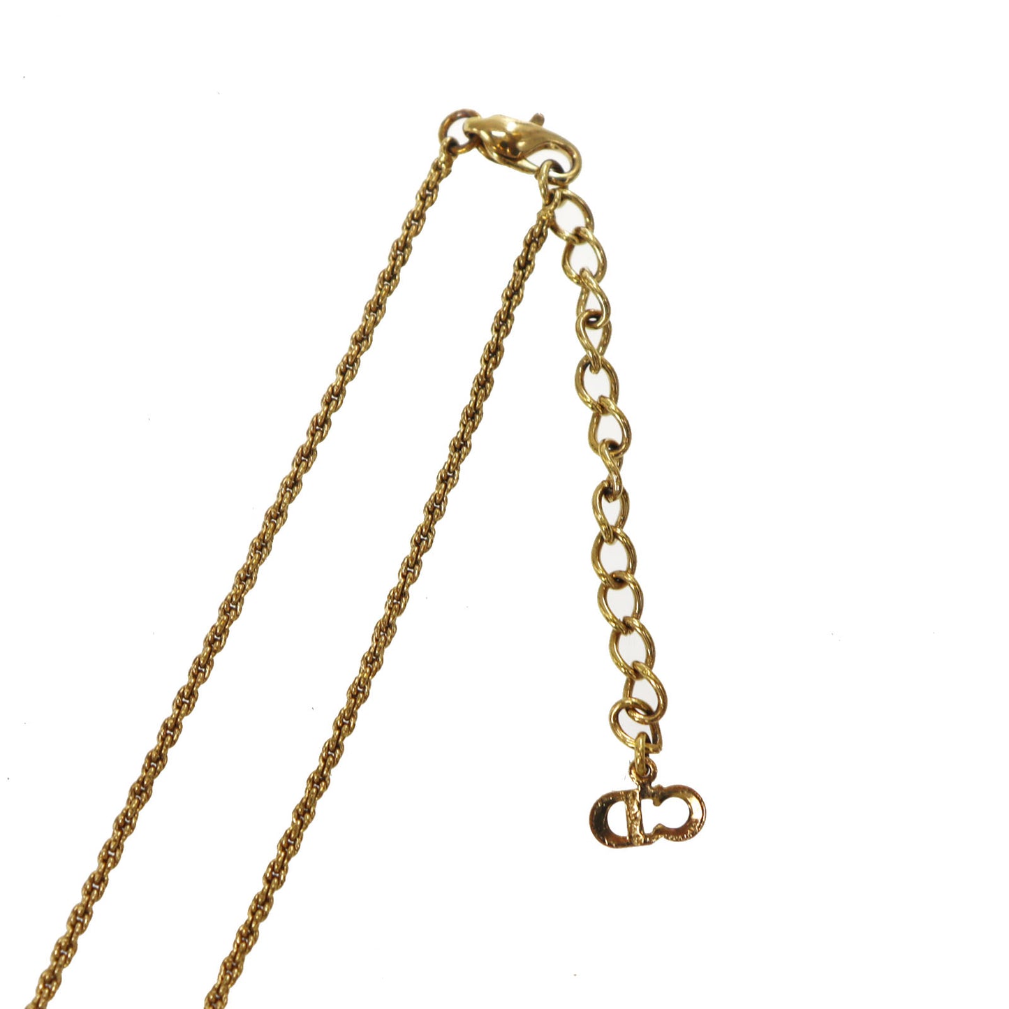 Christian Dior CD Logo Heart Rhinestone Chain Necklace Gold #CS529