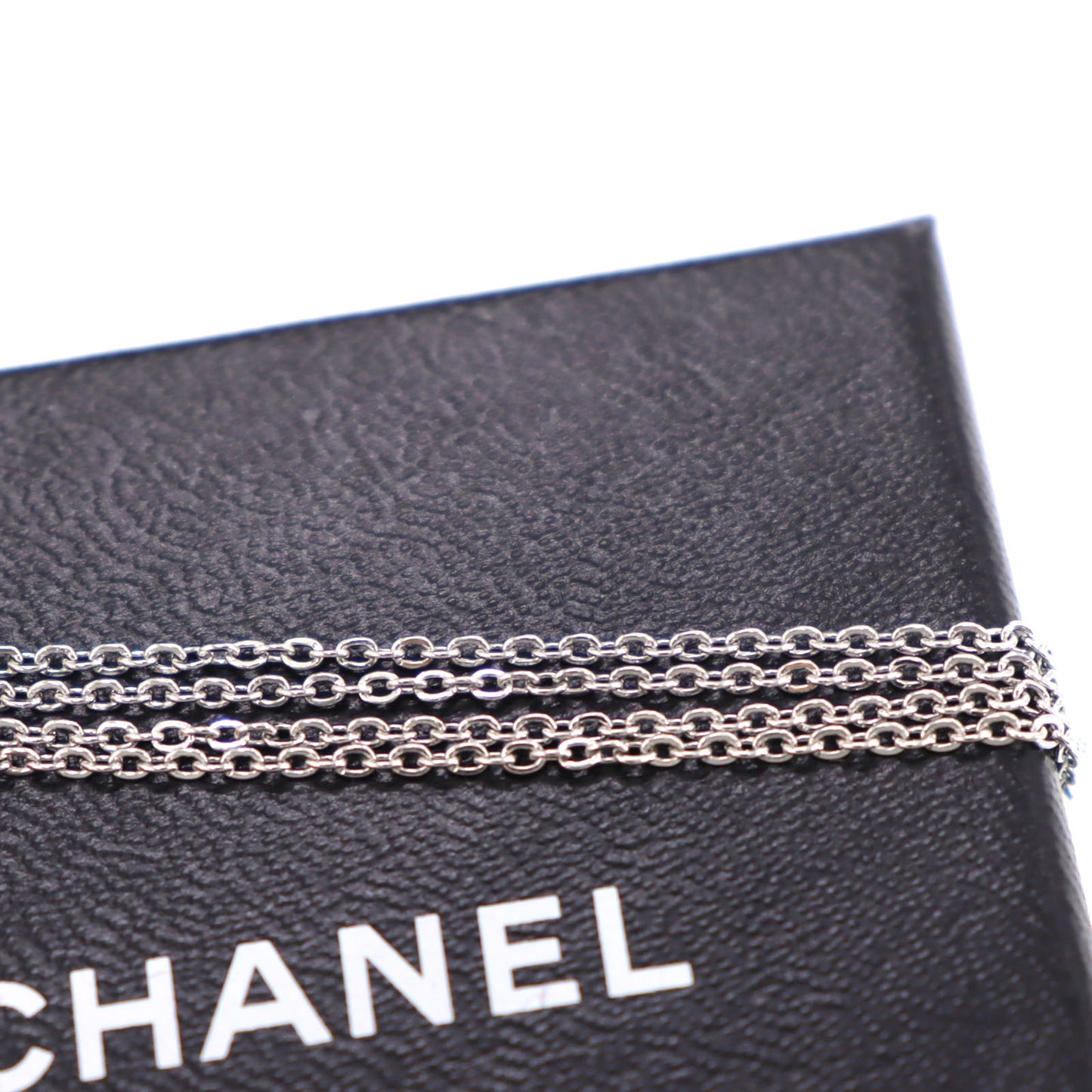 CHANEL CC Logos Chain Necklace Rhinestone Silver Pendant #CO441