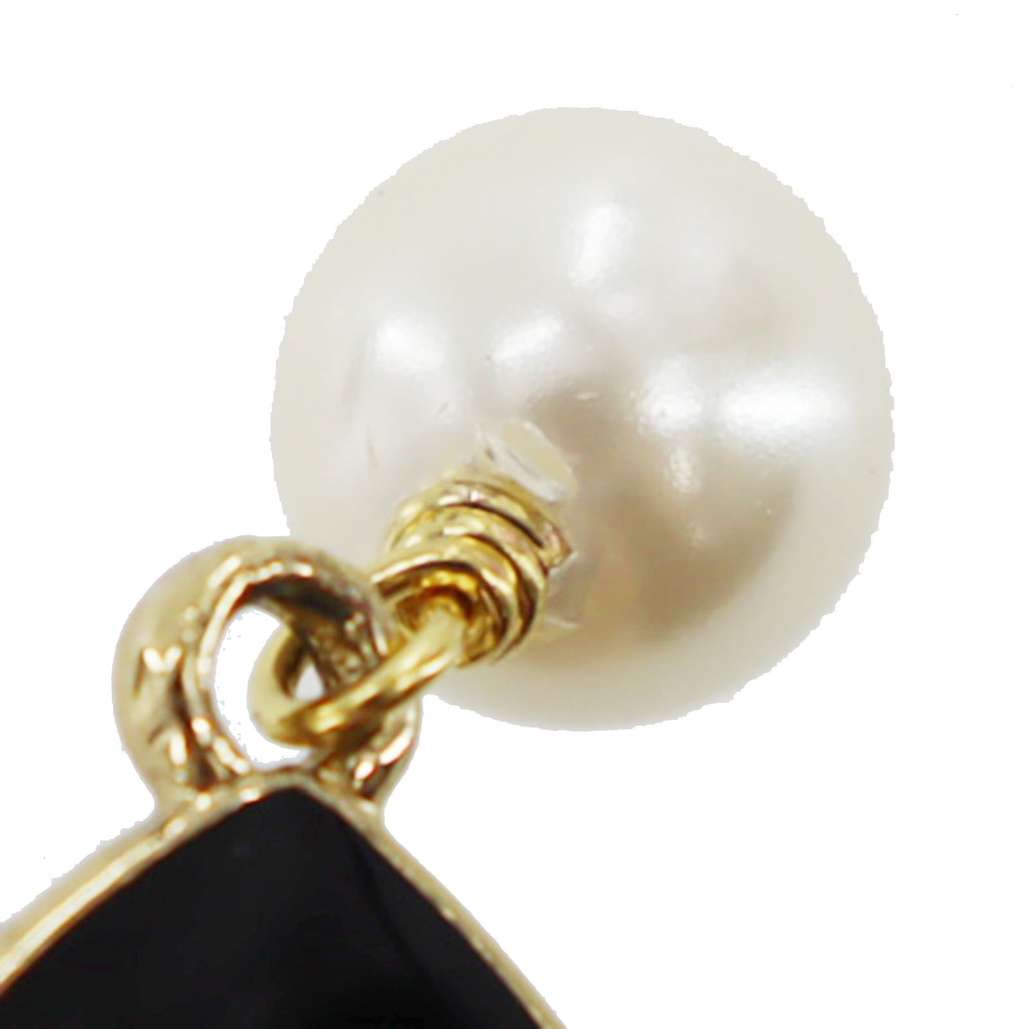 CHANEL CC Logos Pearl Earrings Black Gold Clip-On 04 A #CD541