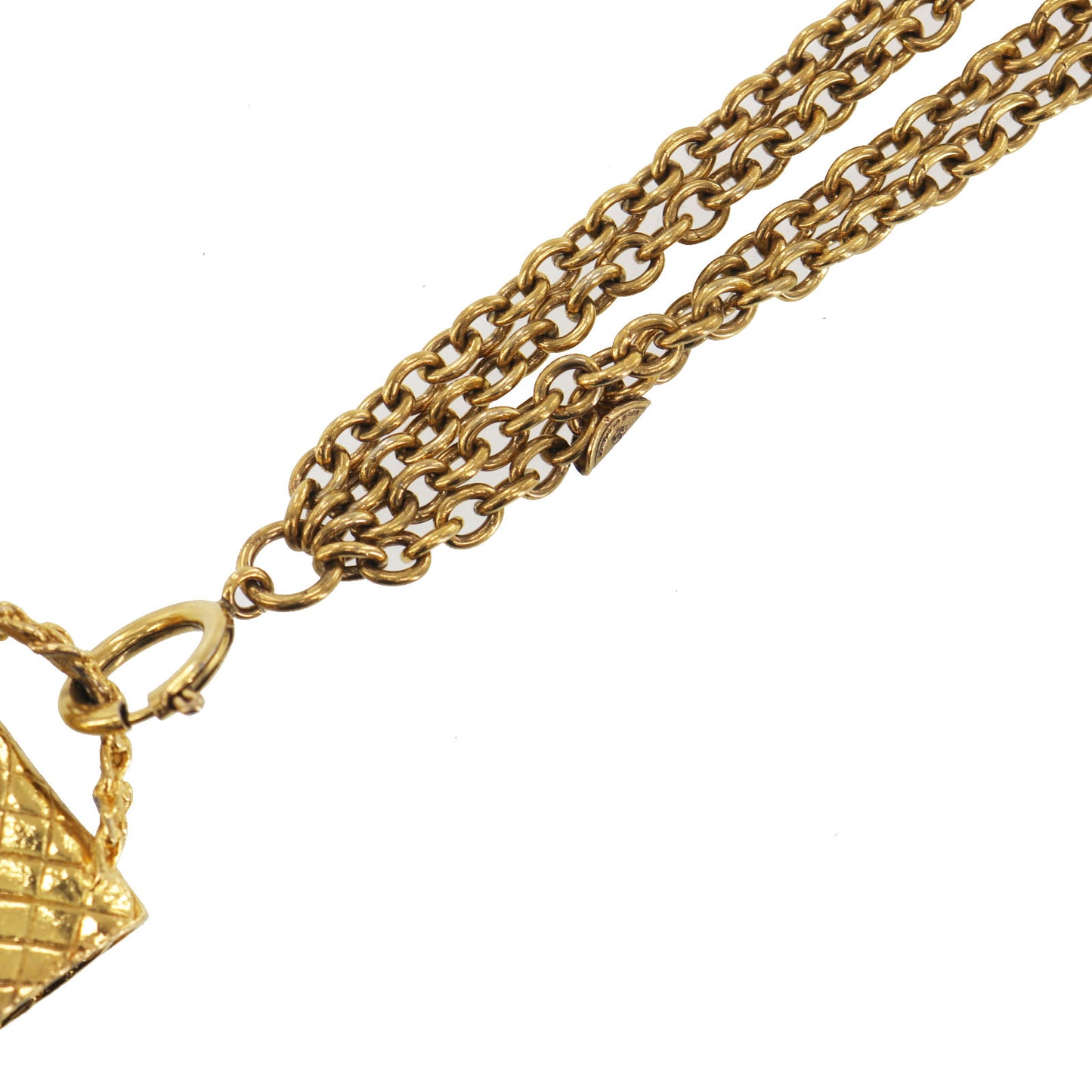 CHANEL Matelasse Bag Chain Long Necklace Gold #CW639