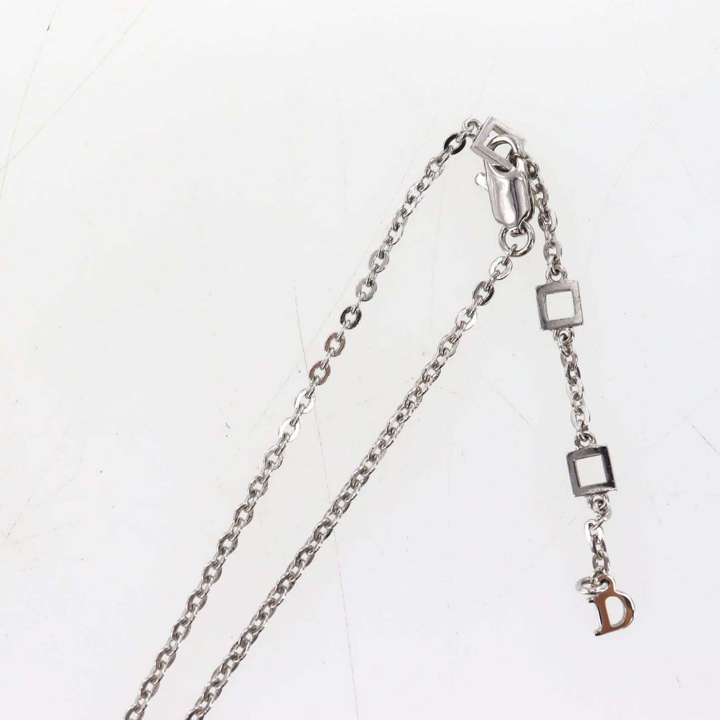 Christian Dior Logo Heart Chain Necklace Silver #CX518
