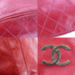 CHANEL Bicolore Chain Drawstring Shoulder Bag Red Leather #AH631