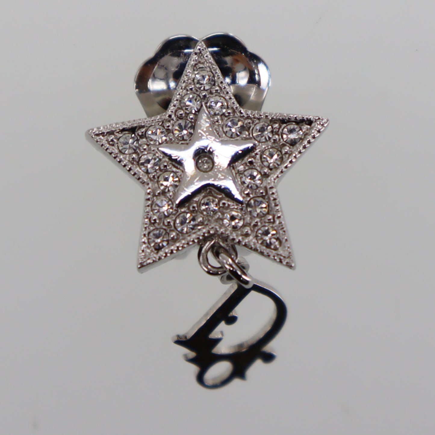 Christian Dior Star Logos Rhinestone Earrings Silver Plated #CB376 S