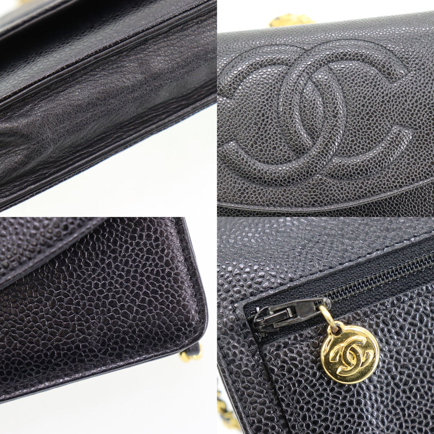 CHANEL Wallet Shoulder Bag Caviar Skin Leather #CG505