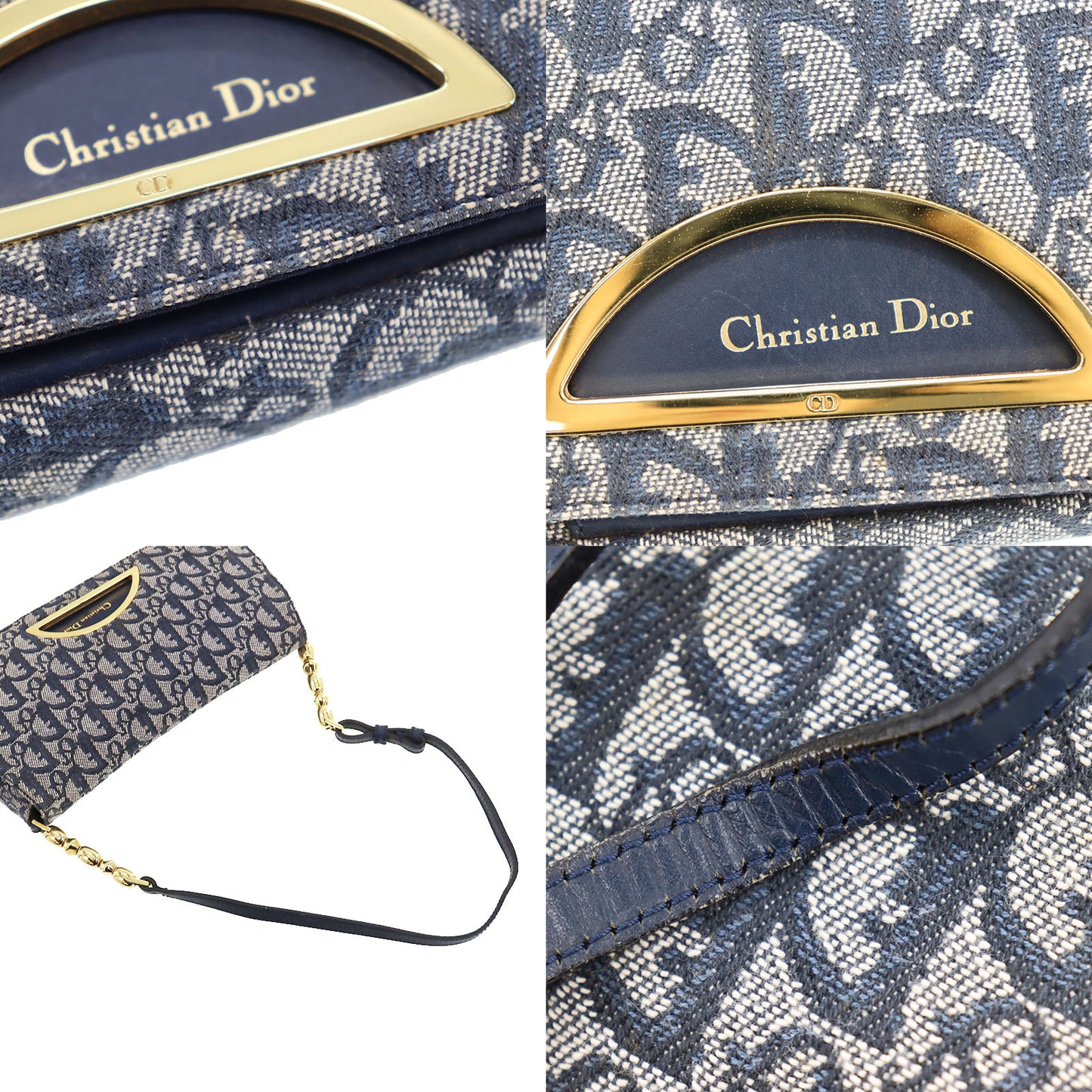 Christian Dior Trotter Handbag Navy Canvas #BO876