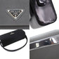 PRADA Logos Used Handbag Black Satin Leather Italy Vintage #DA282