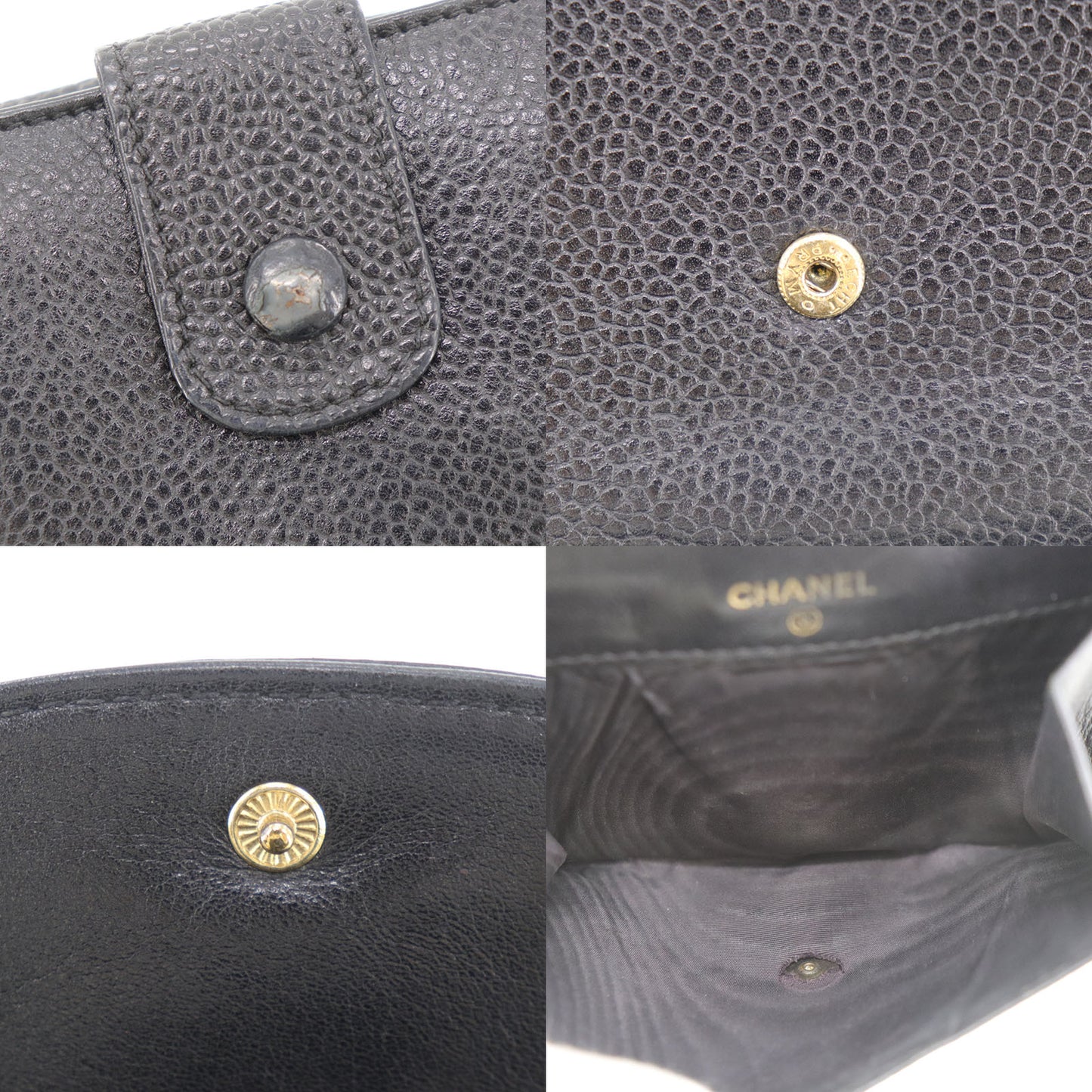 CHANEL CC Logos Bi-fold Wallet Black Caviar Skin Leather #CS563
