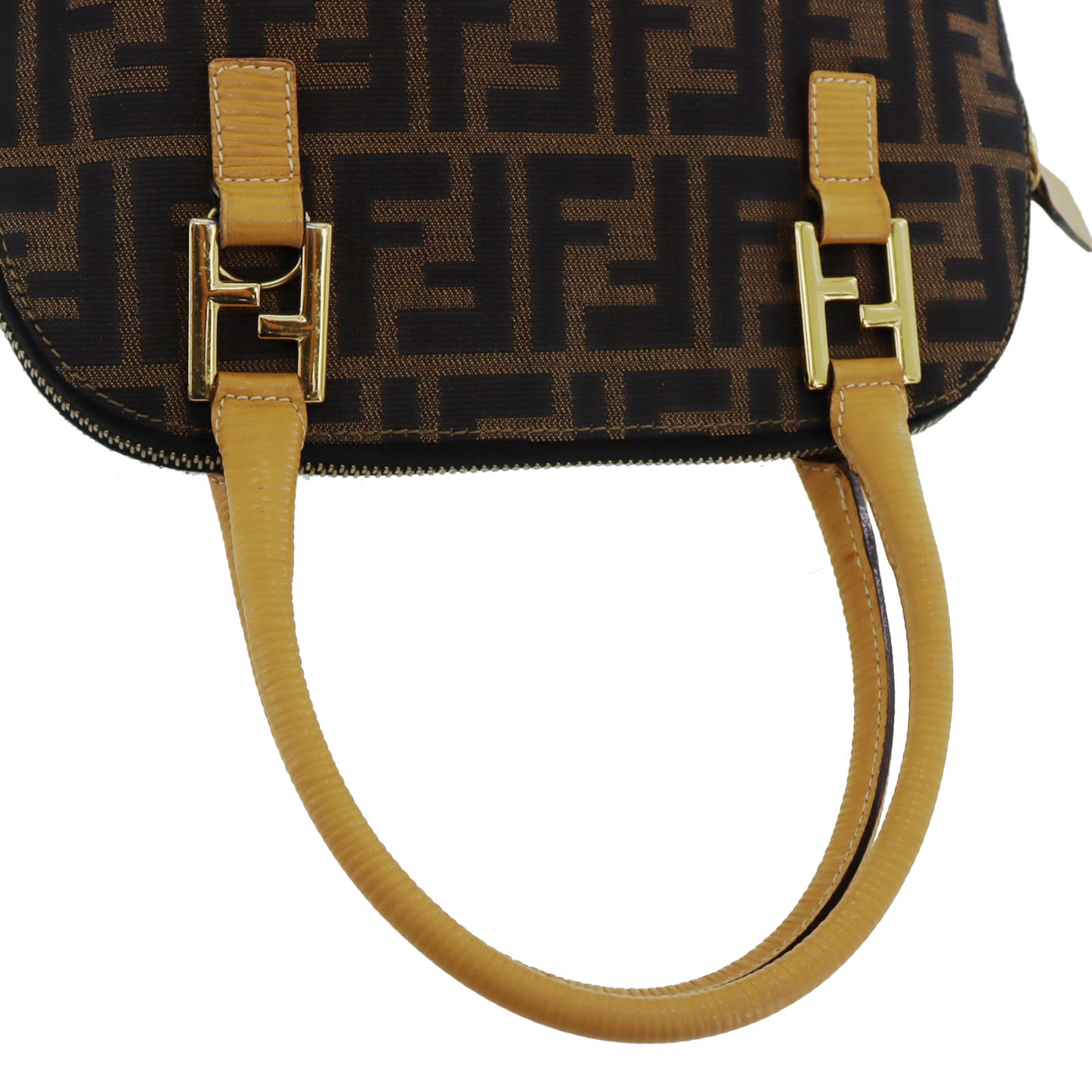 FENDI Zucca Handbag Brown Black Yellow Nylon Canvas #AH318