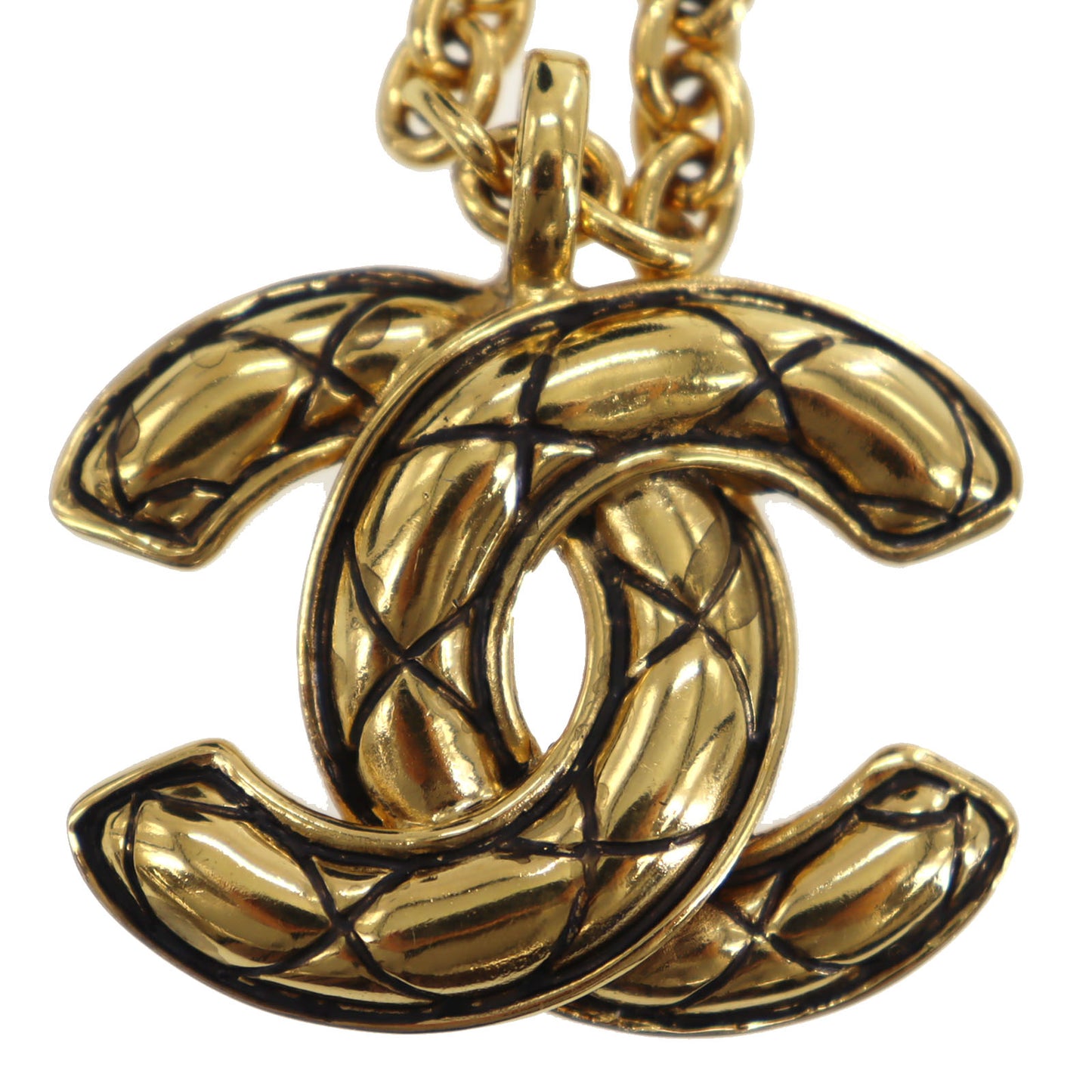 CHANEL CC Matelasse motif Chain Necklace Gold Plated 3858 #BX803