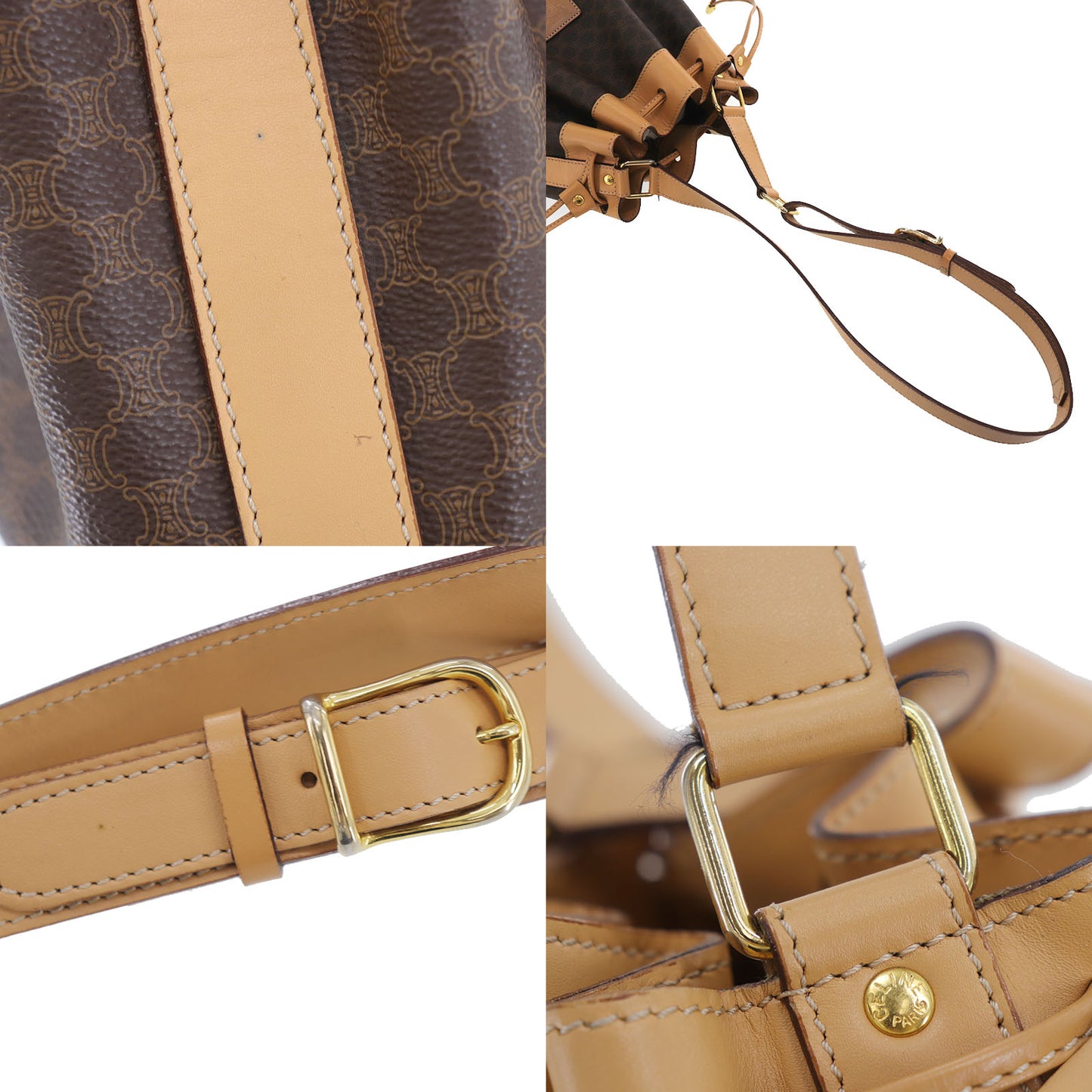 CELINE Macadam Pattern Shoulder Bag Brown PVC Leather #EF153
