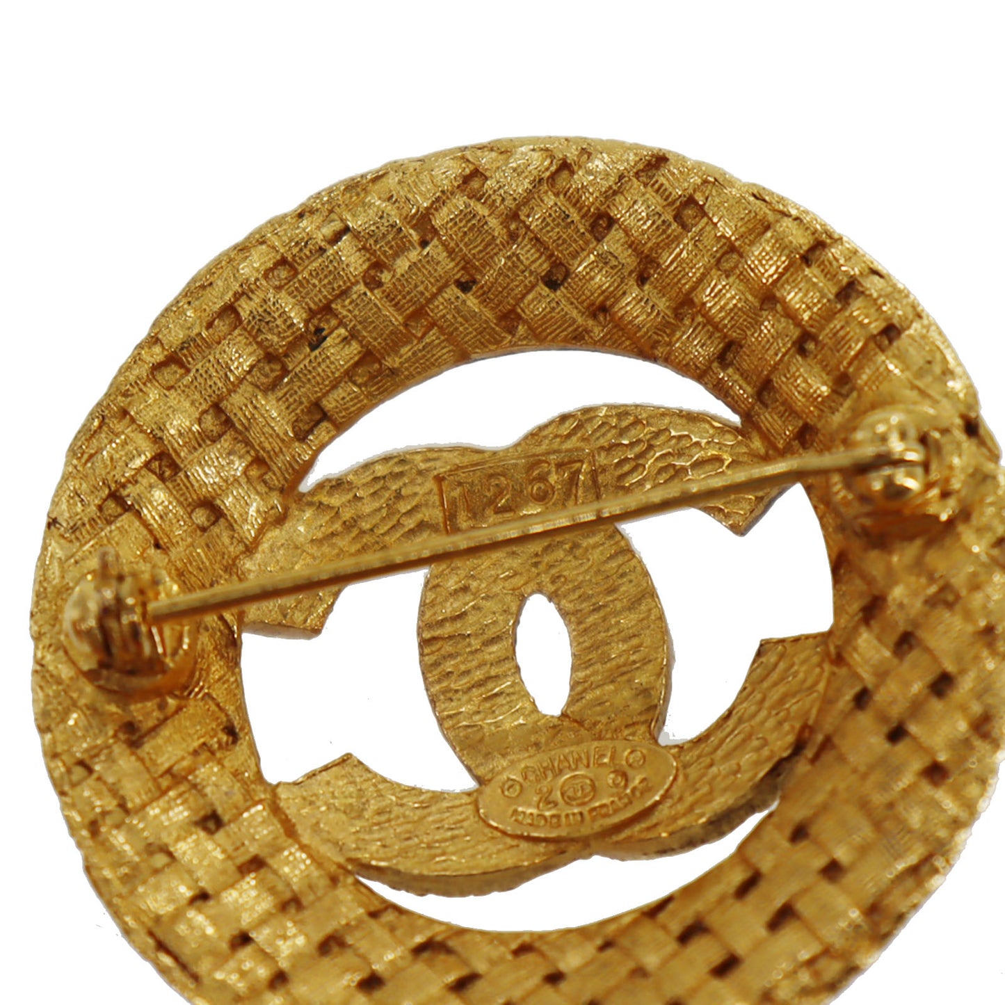 CHANEL CC Logos Round Pin Brooch Gold Plated 1267 #CB656