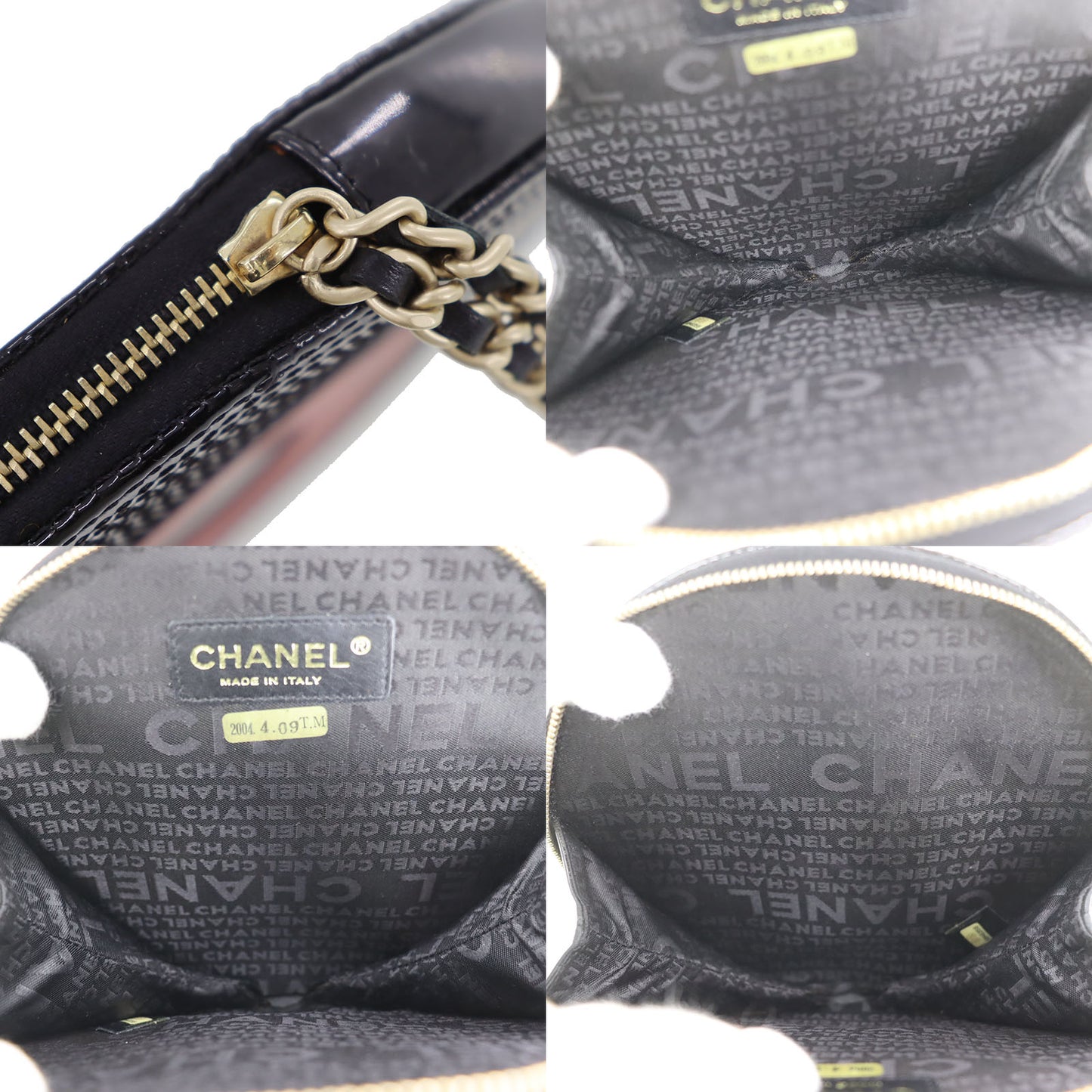 CHANEL Black Red Record Motif Disc Chain Clutch Bag Patent Leather #CJ876