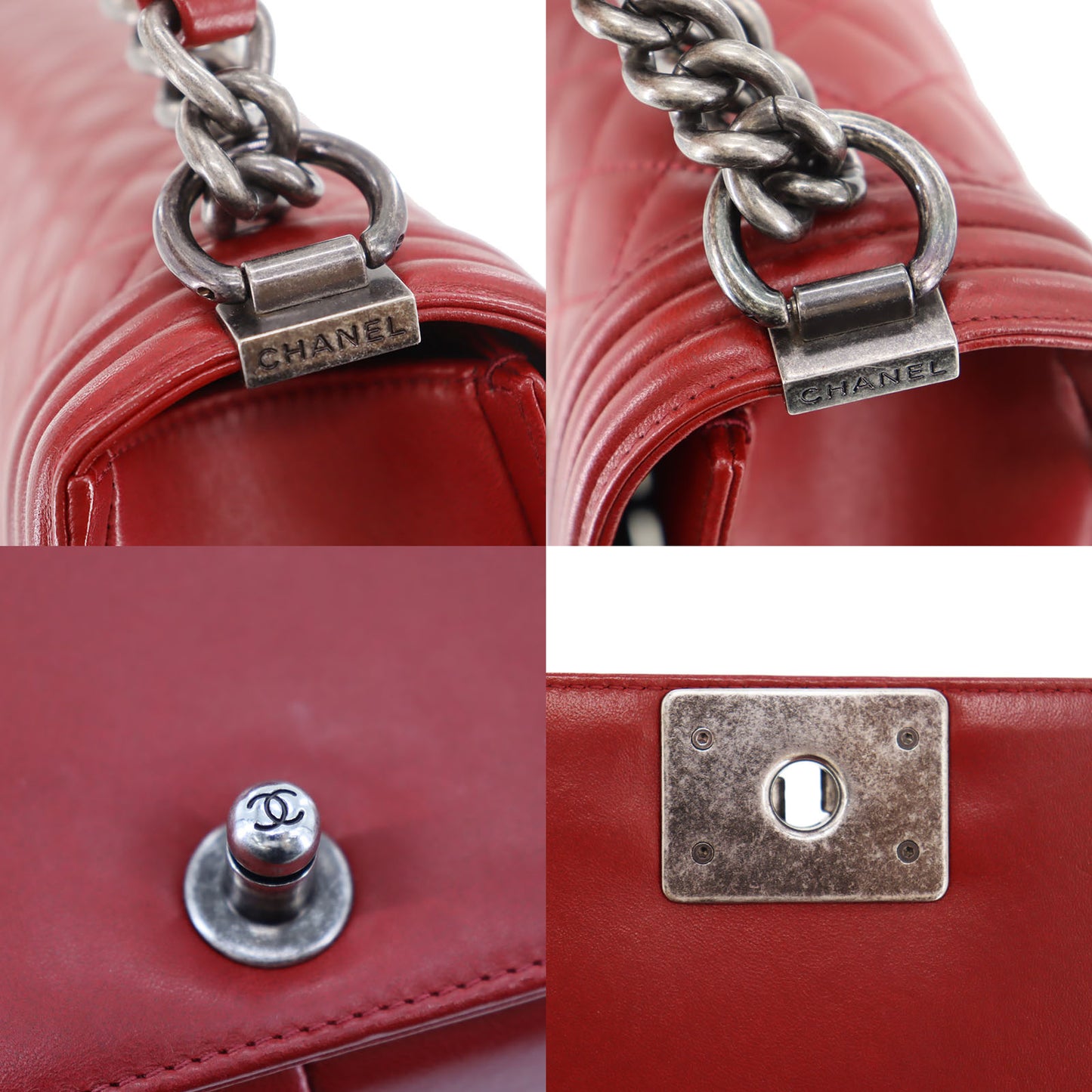 CHANEL BOY CHANEL Shoulder Bag Dark Red Lambskin Leather #CT845