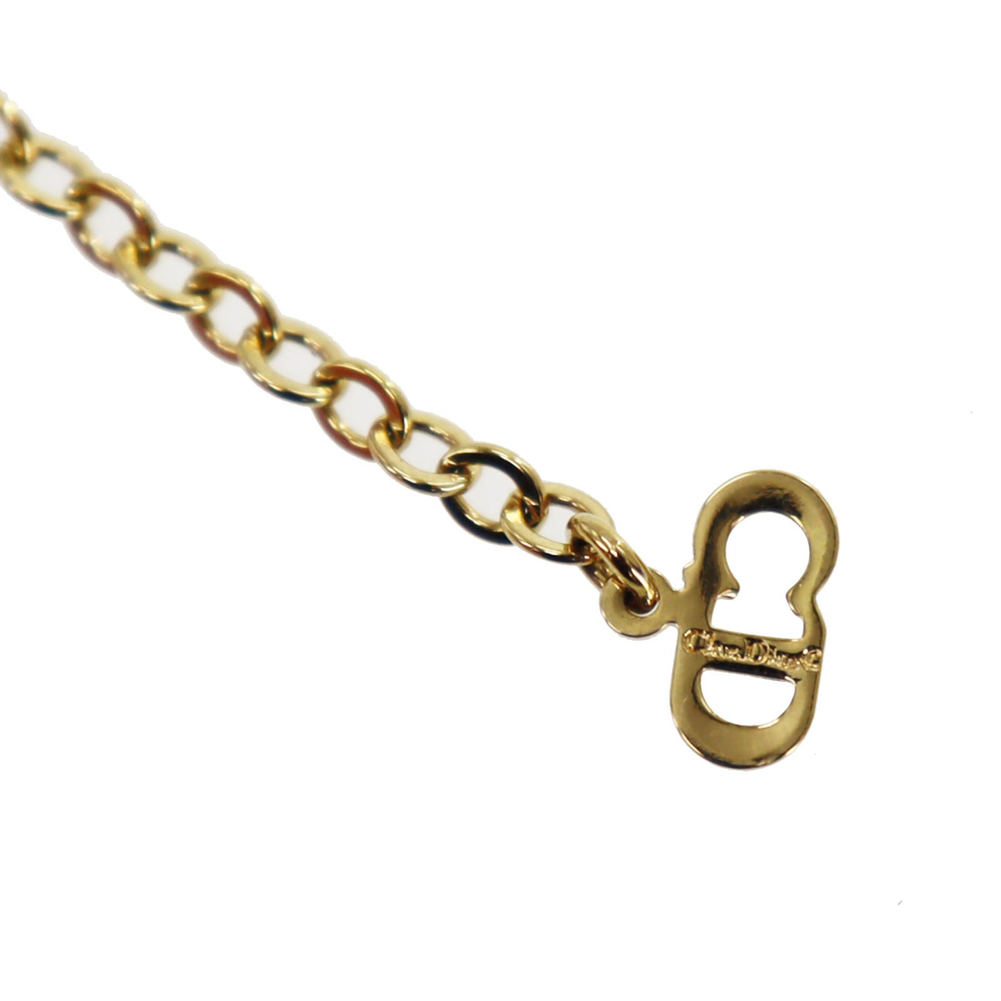 Christian Dior CD Logo Chain Heart Necklace Gold-Plated #CB75