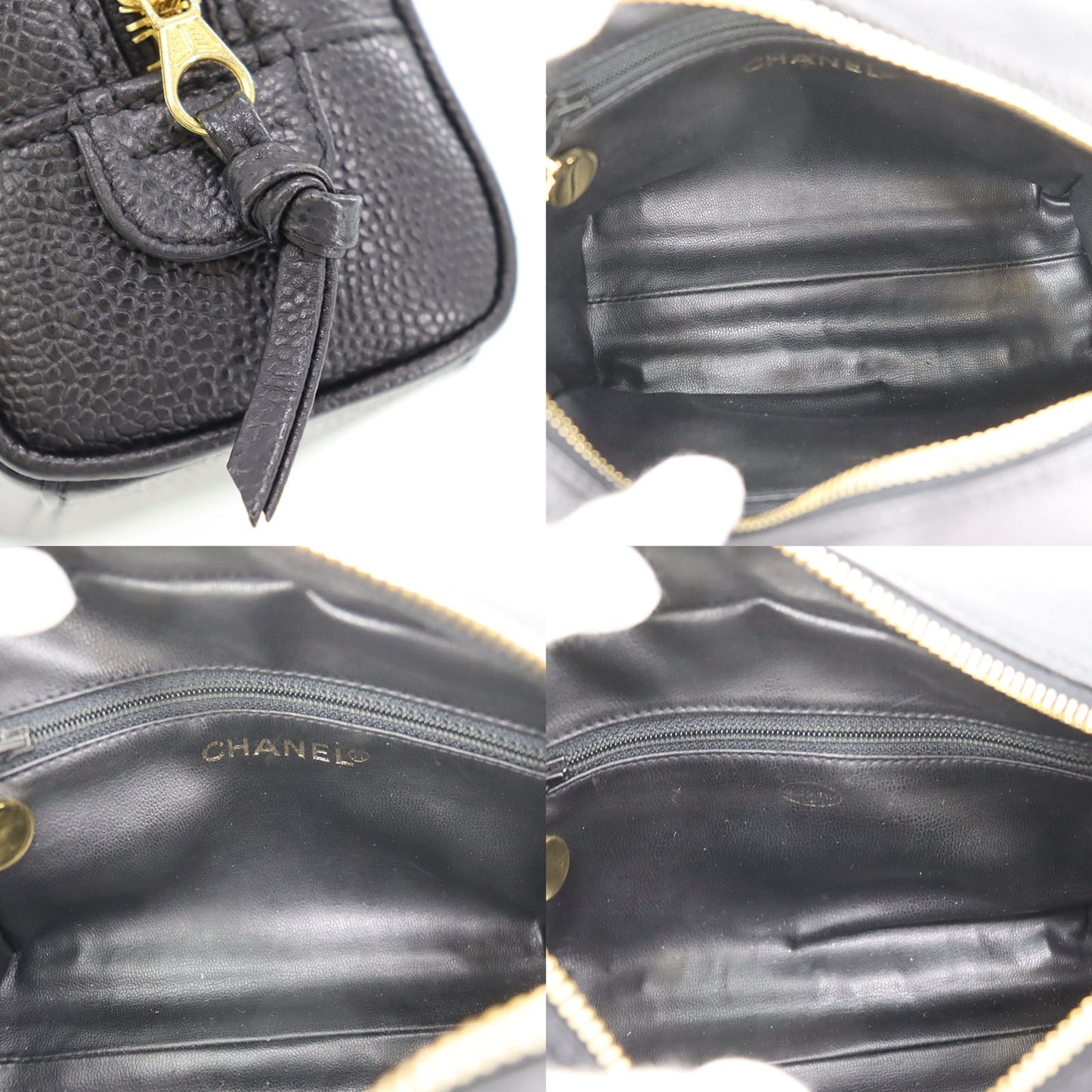 CHANEL CC Pouch Black Caviar Skin Leather #CG275