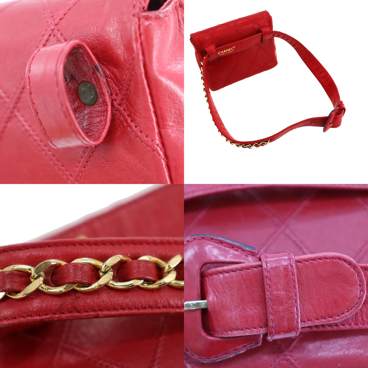 CHANEL Bicolore Bum Bag Red Leather Lambskin #CK629