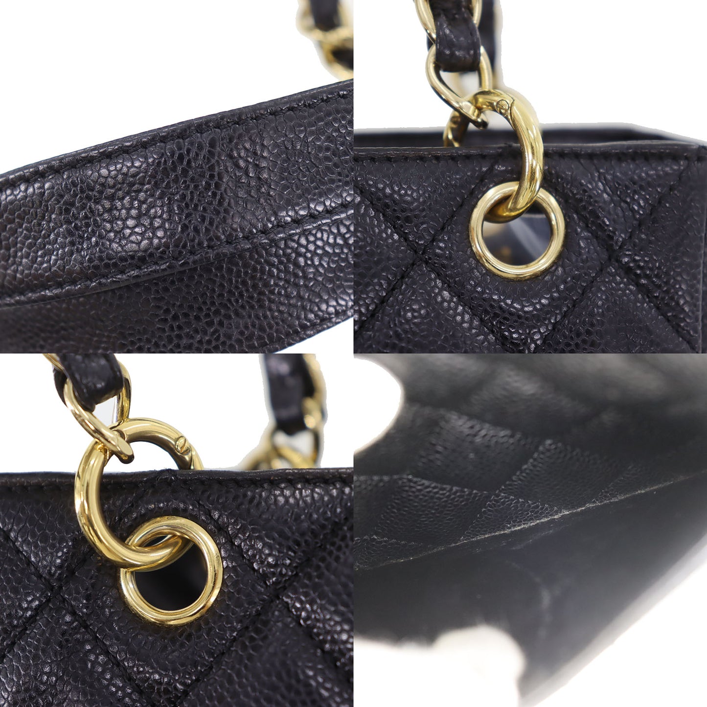 CHANEL Tote Handbag Black Caviar Skin Leather #CO81