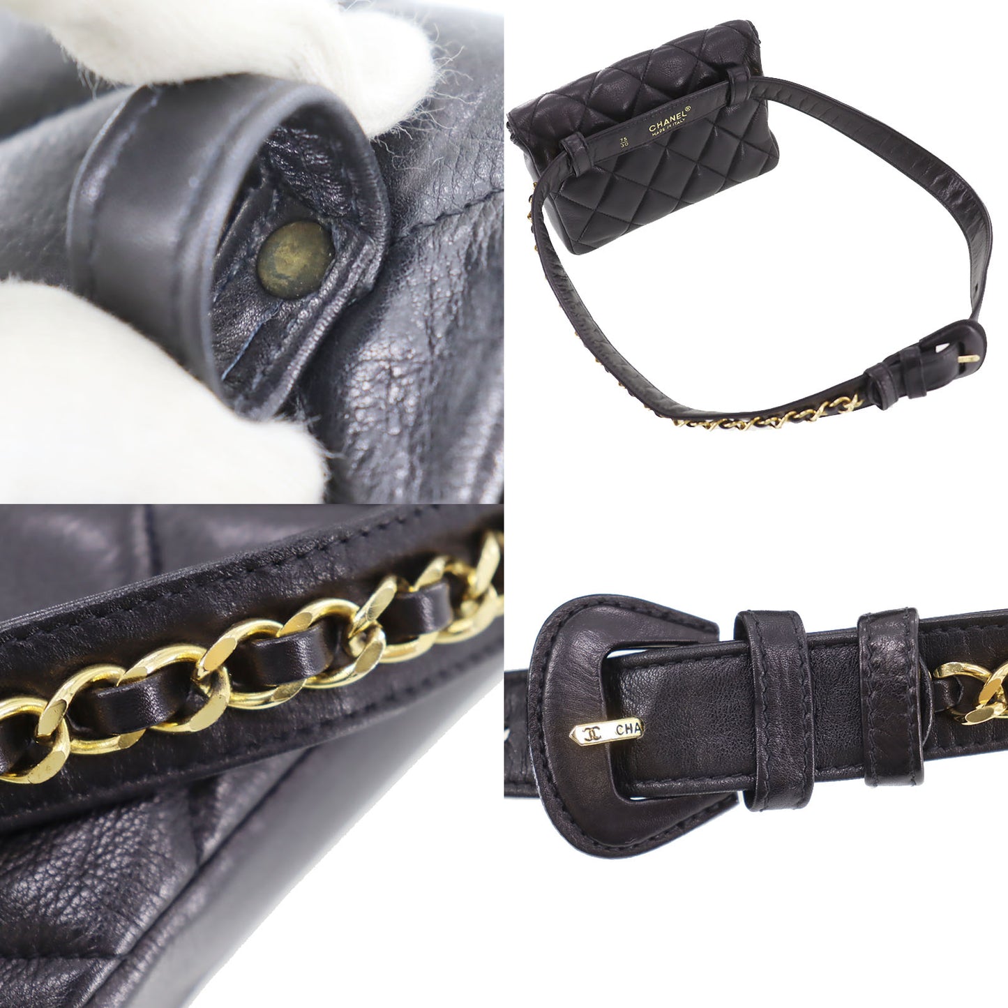 CHANEL Matelasse Used Belt Bag Bumbag Black Lambskin Leather Vintage #CU486