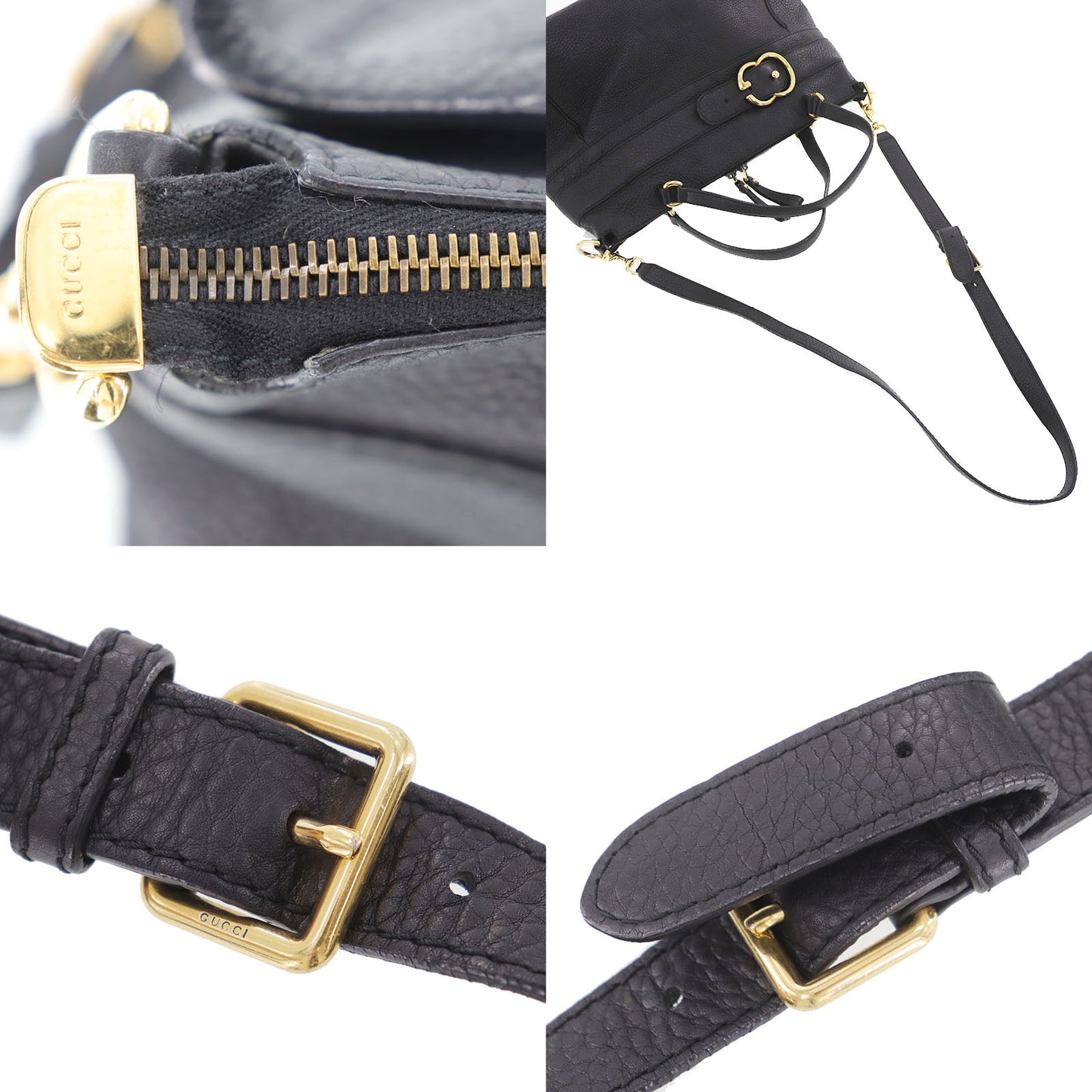 GUCCI Logos 2Way Shoulder Handbag Leather Black #BH637