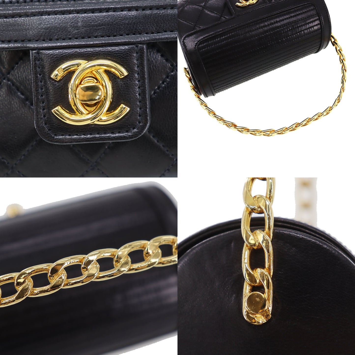 CHANEL Used Flap Mini Handbag Black Lambskin Leather #CY875