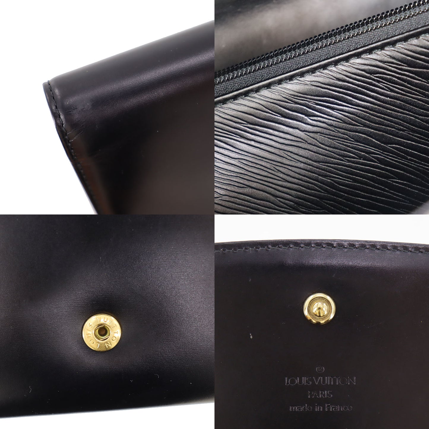 LOUIS VUITTON LV Opera Line Aegean Clutch Black Leather M63962 #BT993