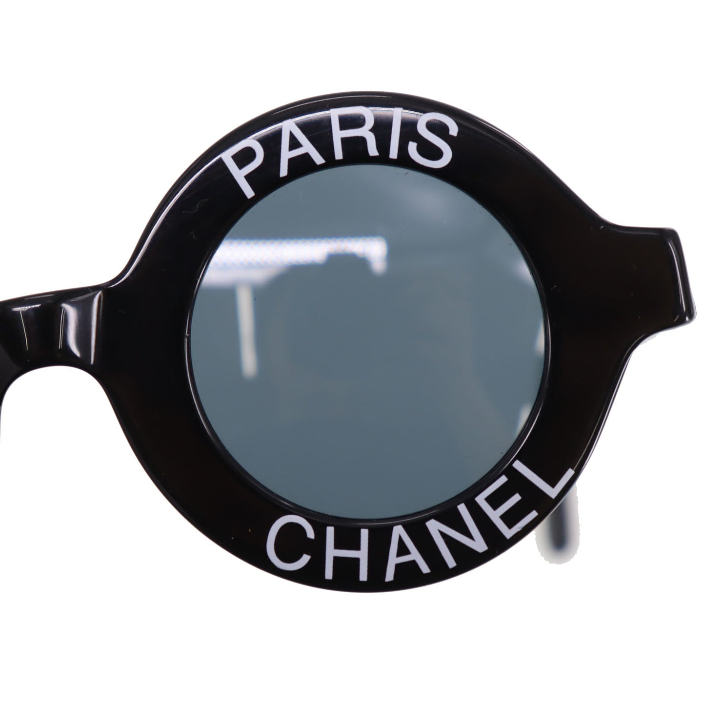 CHANEL Logos Sunglasses Black Round Eye Wear #CN540