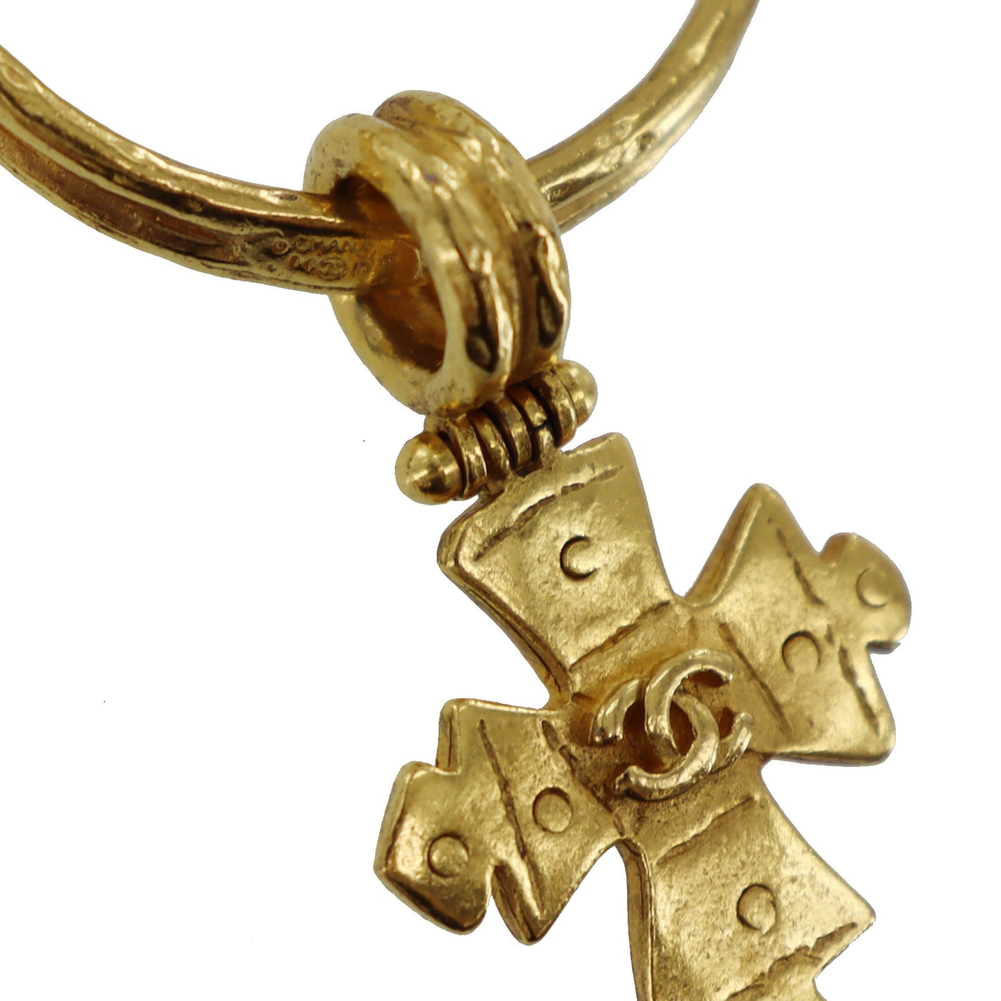 CHANEL CC Round Cross Pin Brooch Gold Plated 94P #BU252