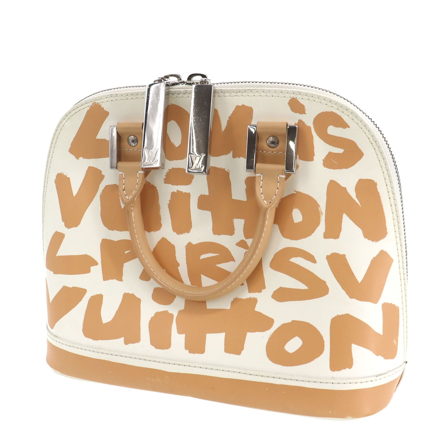 Louis Vuitton LV Graffiti Alma Used Handbag Beige Leather M92180 France #DA754 M