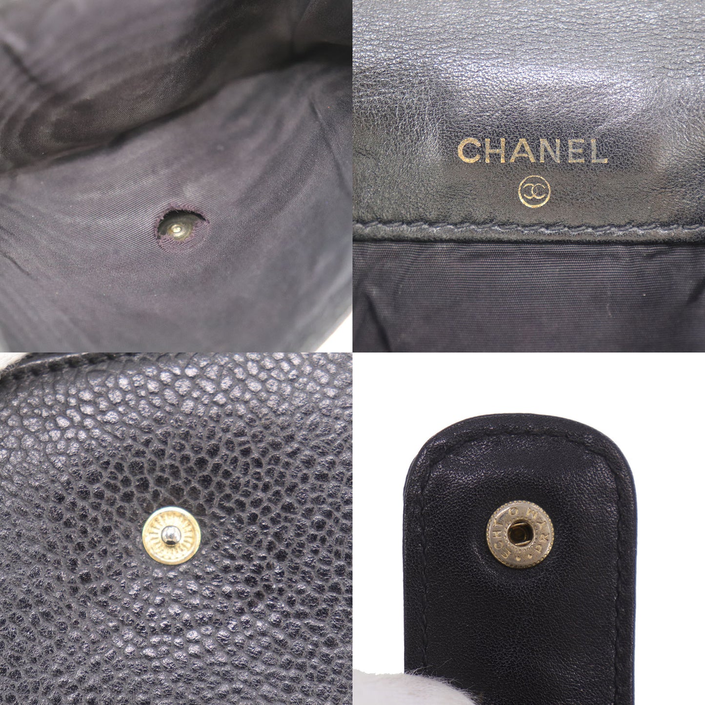 CHANEL CC Logos Bi-fold Wallet Black Caviar Skin Leather #CS563