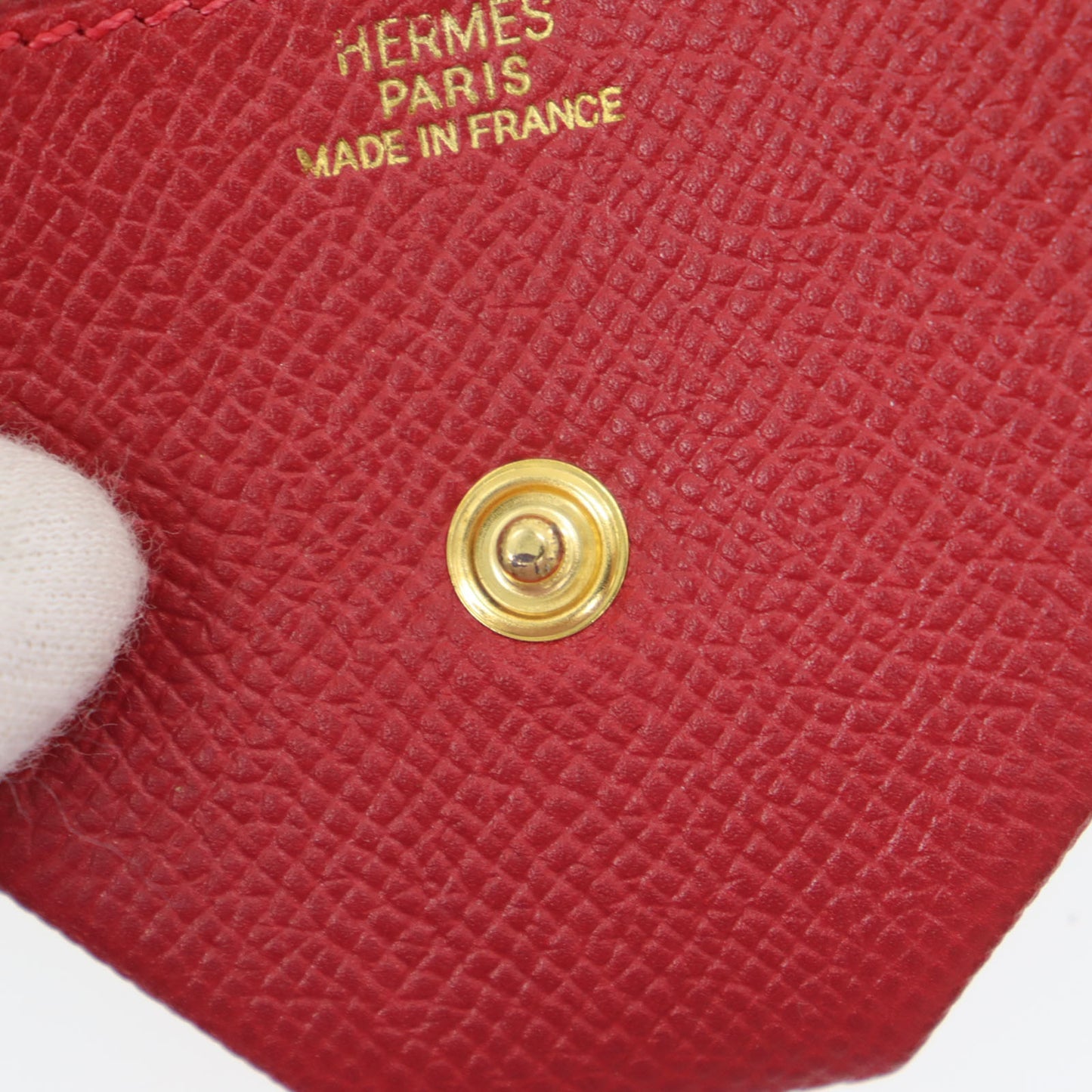 HERMES Revan Cattle Coin Compar Coin Purse Red Leather #CP947