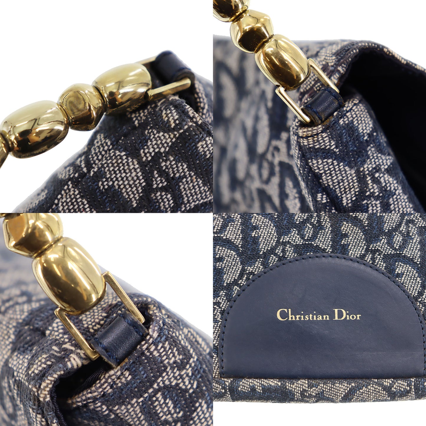 Christian Dior Trotter Handbag Navy Canvas #BO876