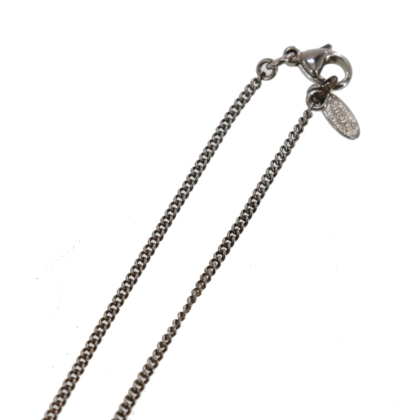 CHANEL CC Logos Rhinestone Silver Plated Chain Necklace C11V #BQ122