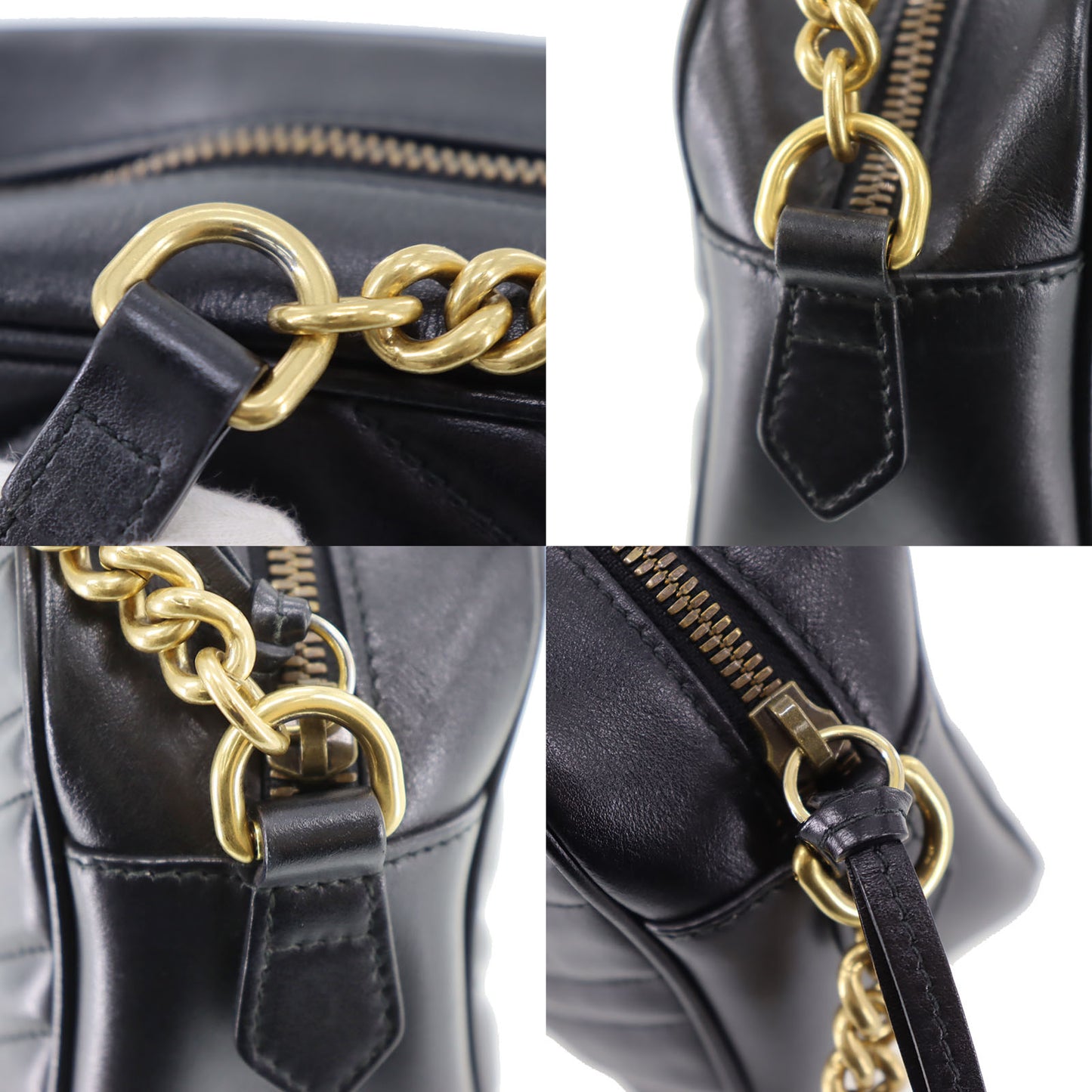 GUCCI GG Marmont Chain Shoulder Bag Black Leather #CW161