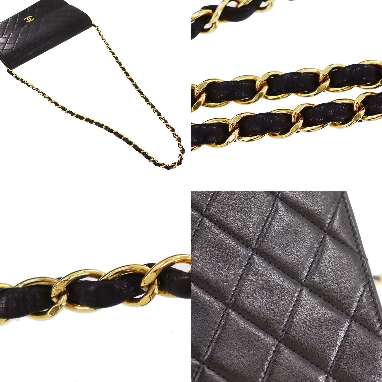 CHANEL Matelasse Used Shoulder Bag Black Lambskin Leather #CN886