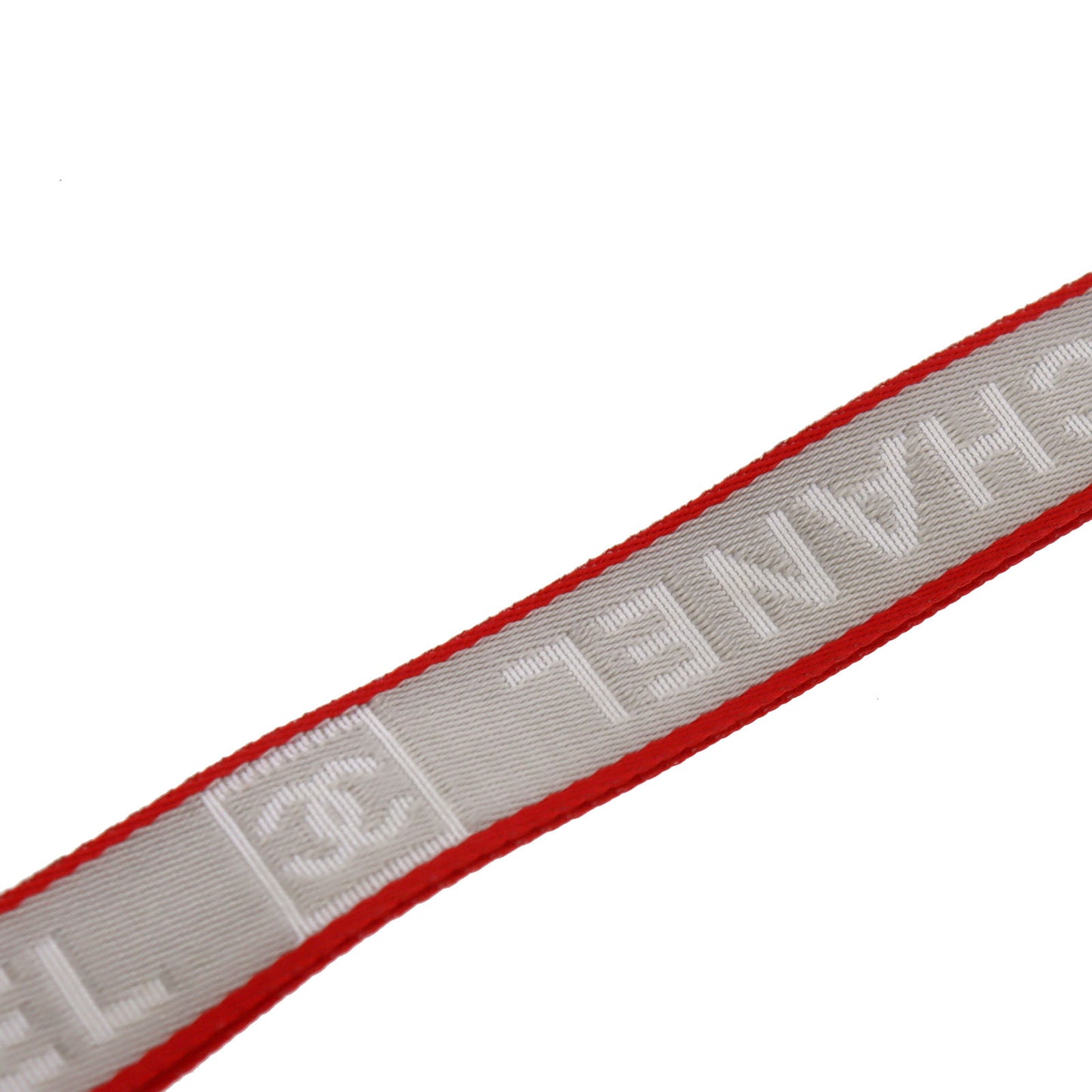 CHANEL Logo Neck Strap Gray Red Nylon Canvas #AG131