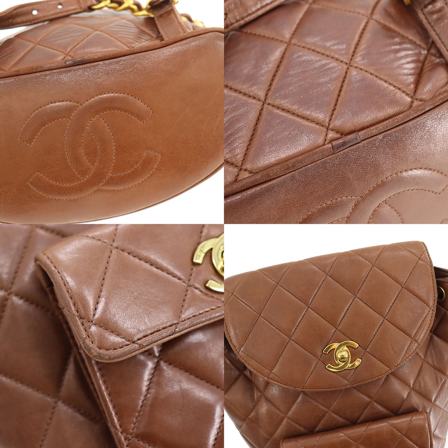 CHANEL Matelasse Chain Backpack Brown Lambskin #CG608